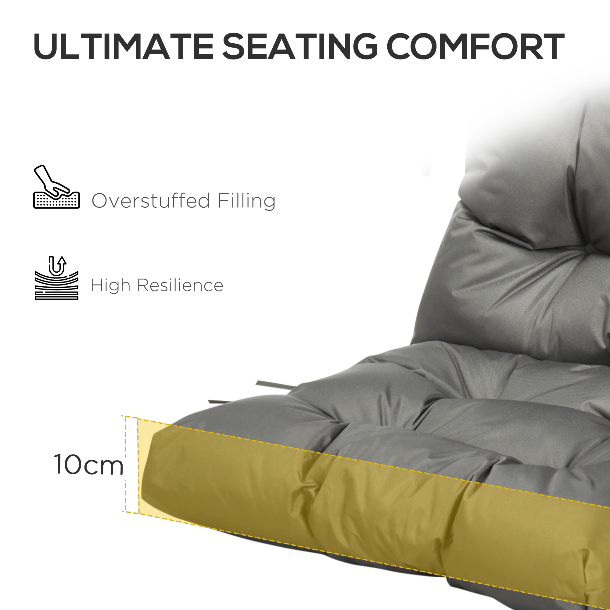 Outsunny Garden Back Chair Cushion, Comfortable Patio Seat Cushion Pad with Backrest for Outdoor & Indoor Use, Light Grey 5
