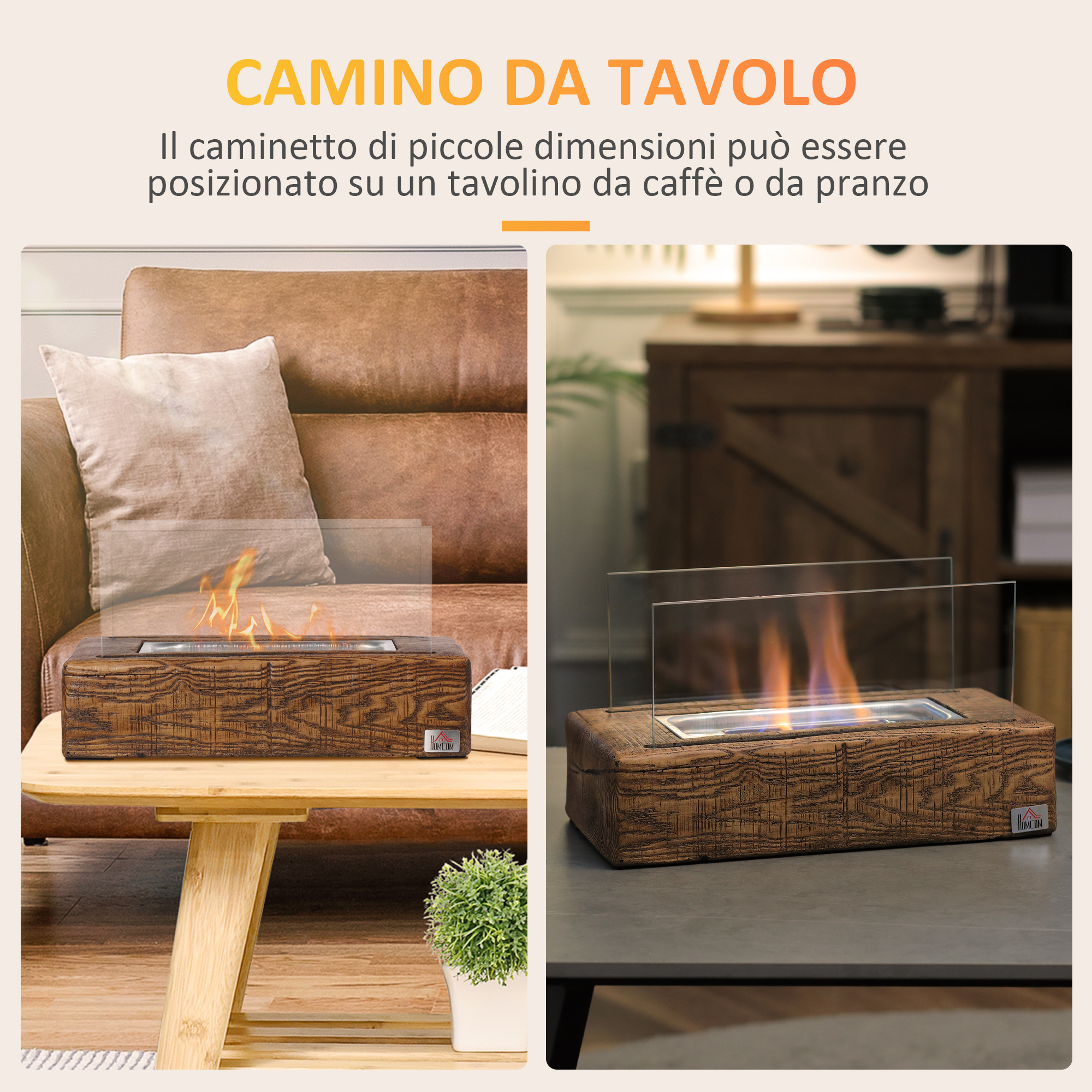 JSMY Camino A Bioetanolo Da Tavolo Rettangolare 34 Cm – Fiamma Vera Senza Ventola, Per Interni Ed Esterni, Regalo Elegante Per Casa E Giardino