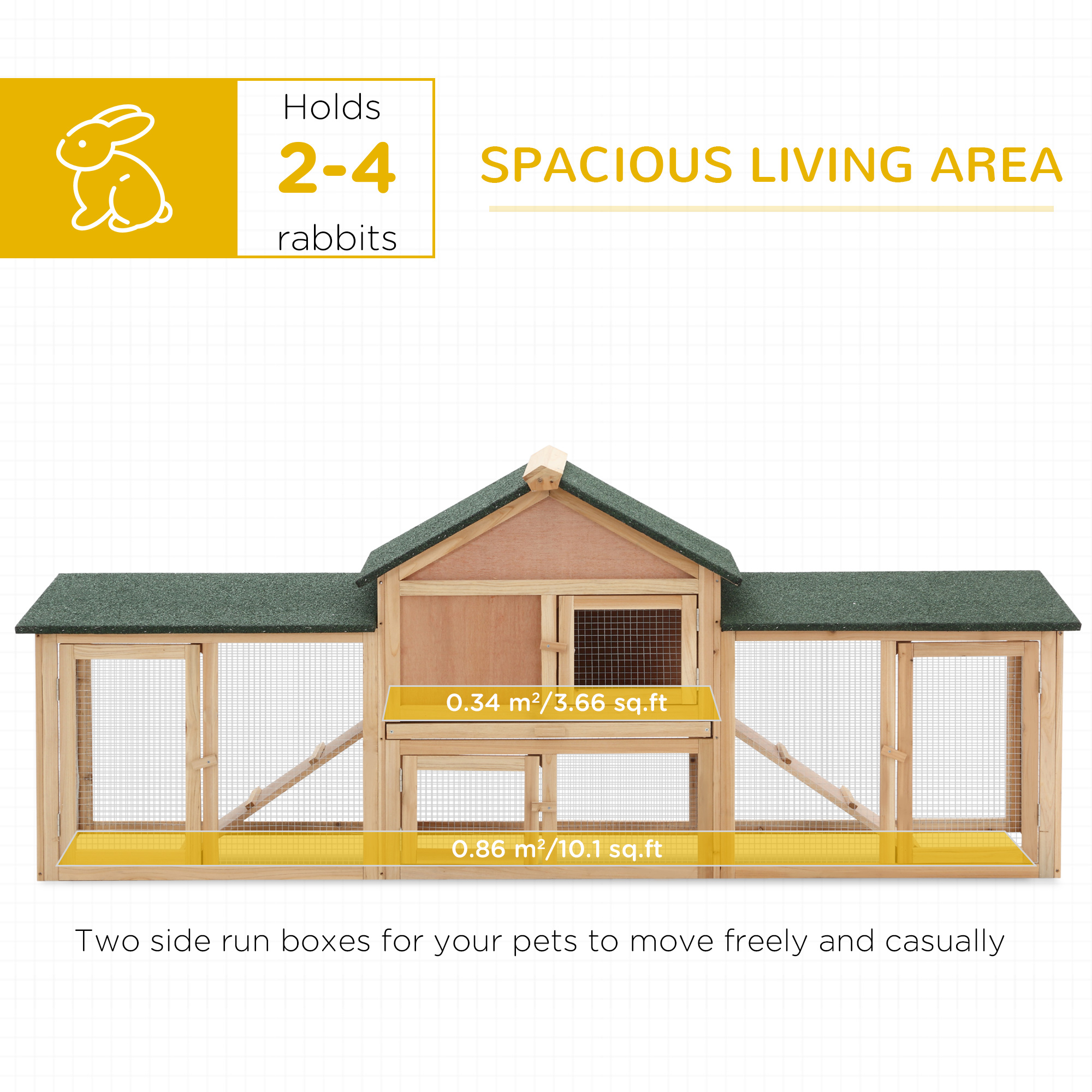 PawHut Large Rabbit Hutch Outdoor Wooden Guinea Pig Hutch with Run, 2 Storey Bunny House 210 x 45.5 x 84.5 cm 5