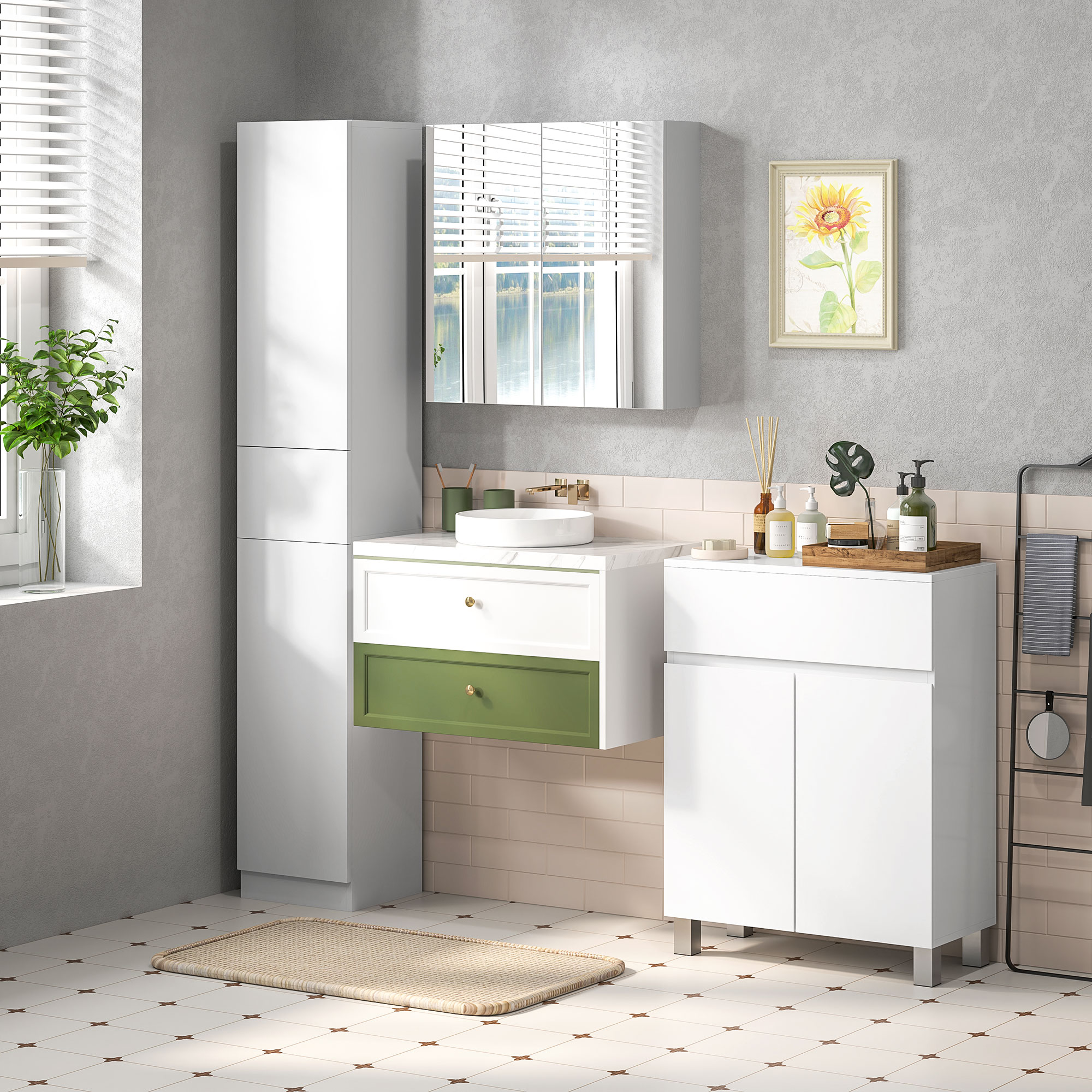 kleankin Freestanding Bathroom Cabinet, High Gloss Storage Cabinet with Doors and Adjustable Shelf, 60 x 30 x 80 cm, White 9