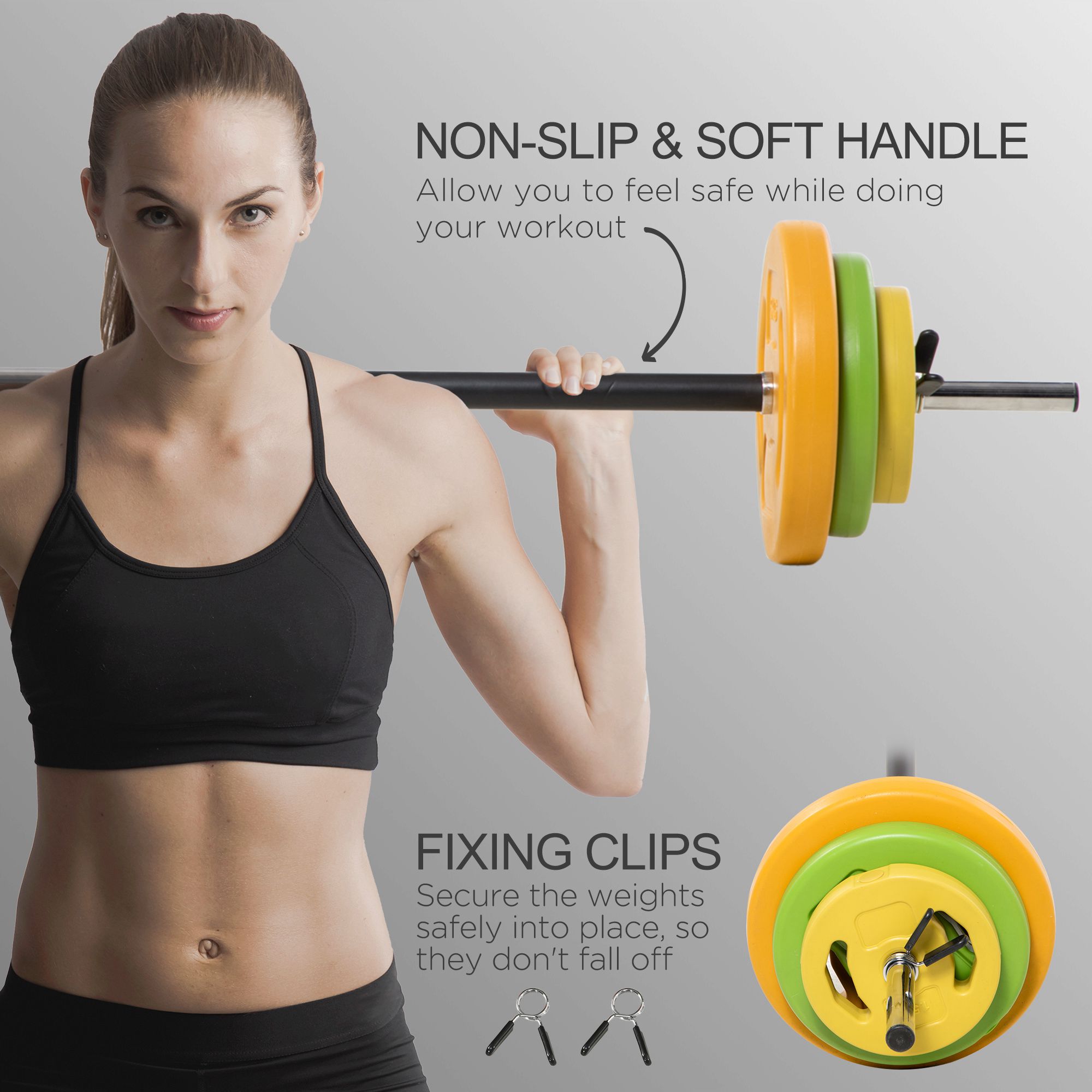 HOMCOM 20kg Barbell Weights Set, Adjustable Weights with Non-slip Handle, for Women and Men Home Gym Exercise Weight Strength Training 6