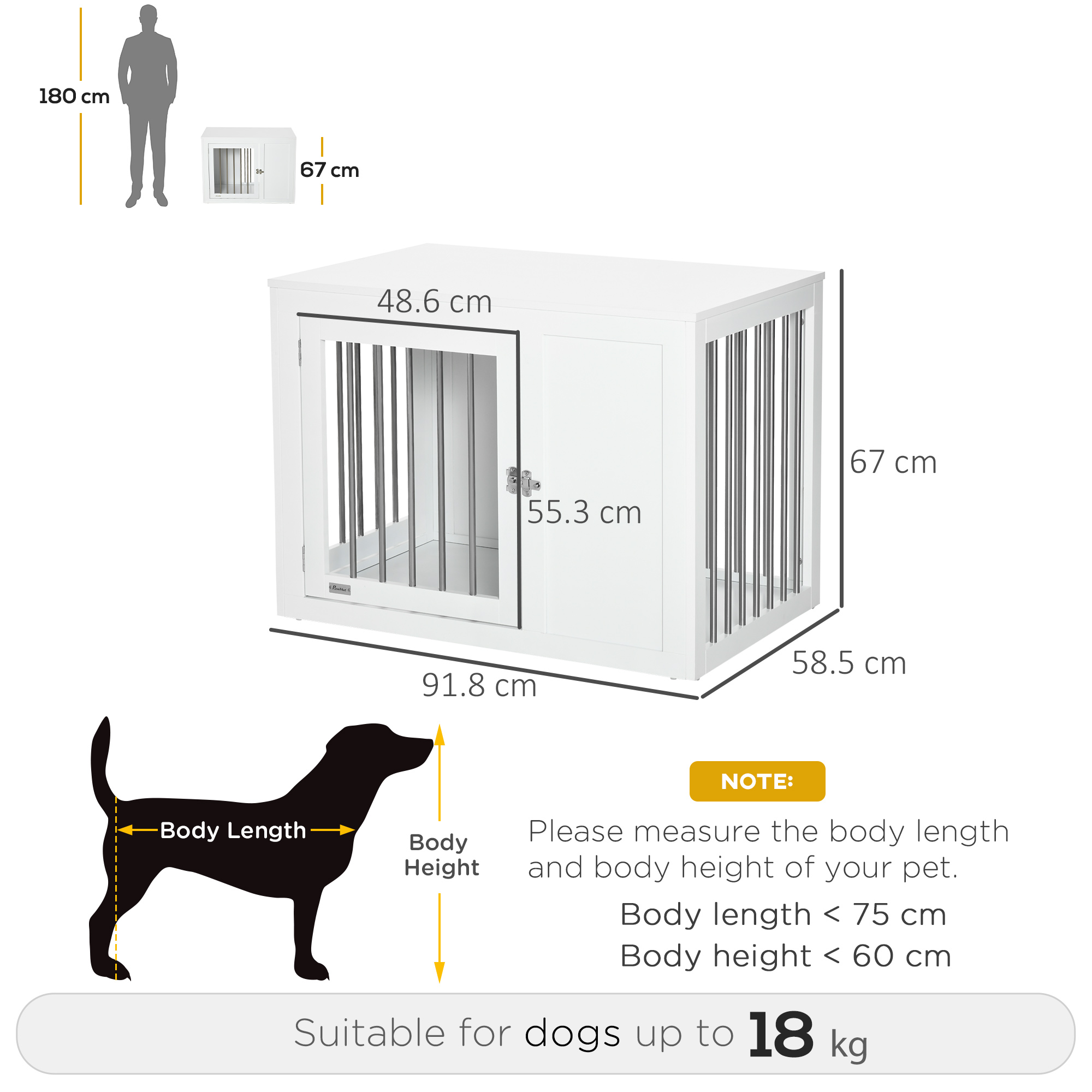 PawHut 2-in-1 Dog Cage and Side Table, with Two Lockable Doors, for Medium Dogs White 3