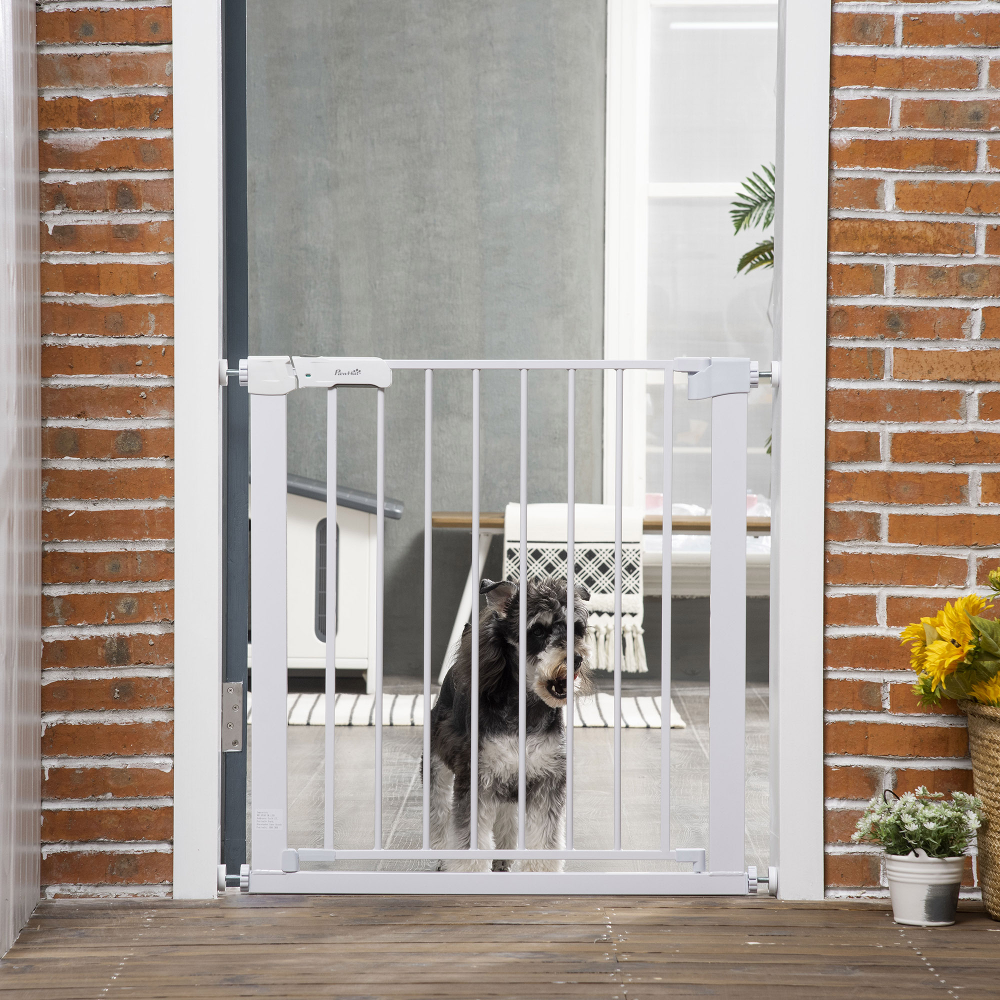 PawHut Adjustable Pet Safety Gate Dog Barrier Home Fence Room Divider Stair Guard Mounting White (76 H x 75-82W cm) 2