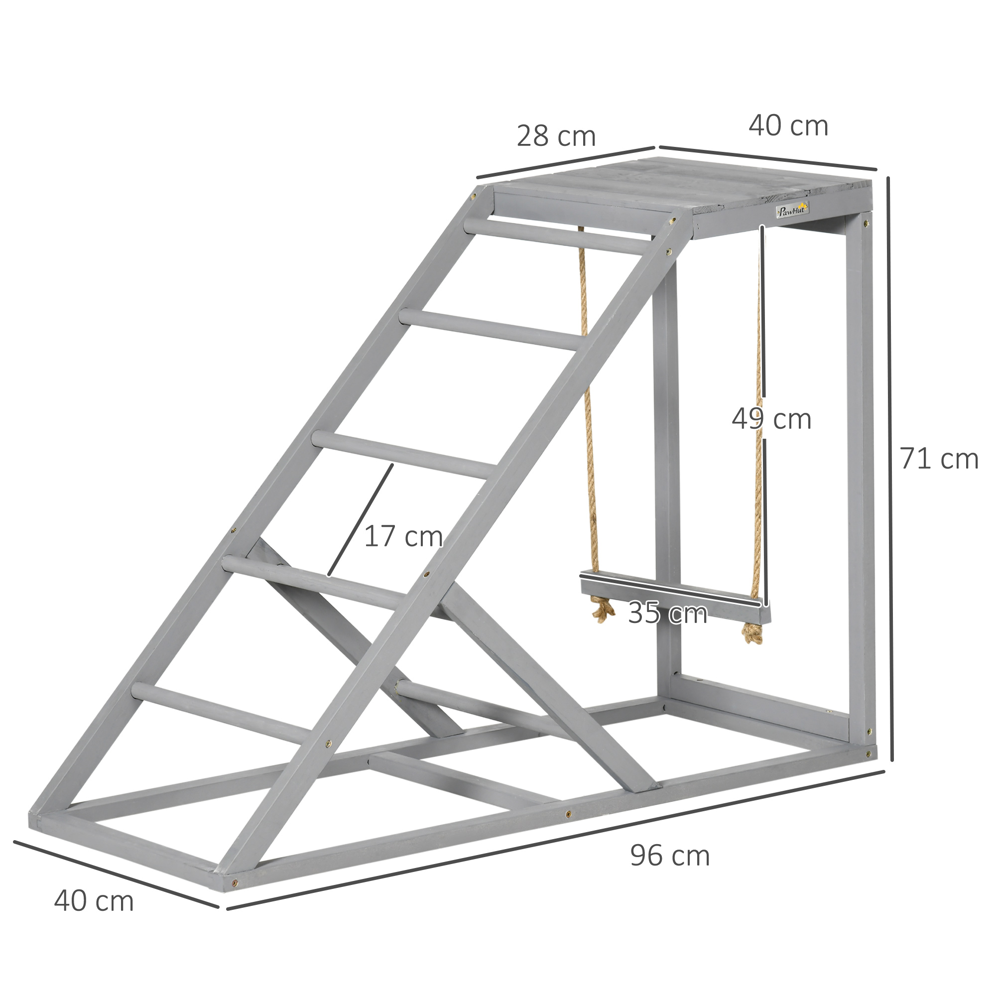 PawHut Wooden Chicken Coop Toy with Swing, Ladder, Platform, Grey 3