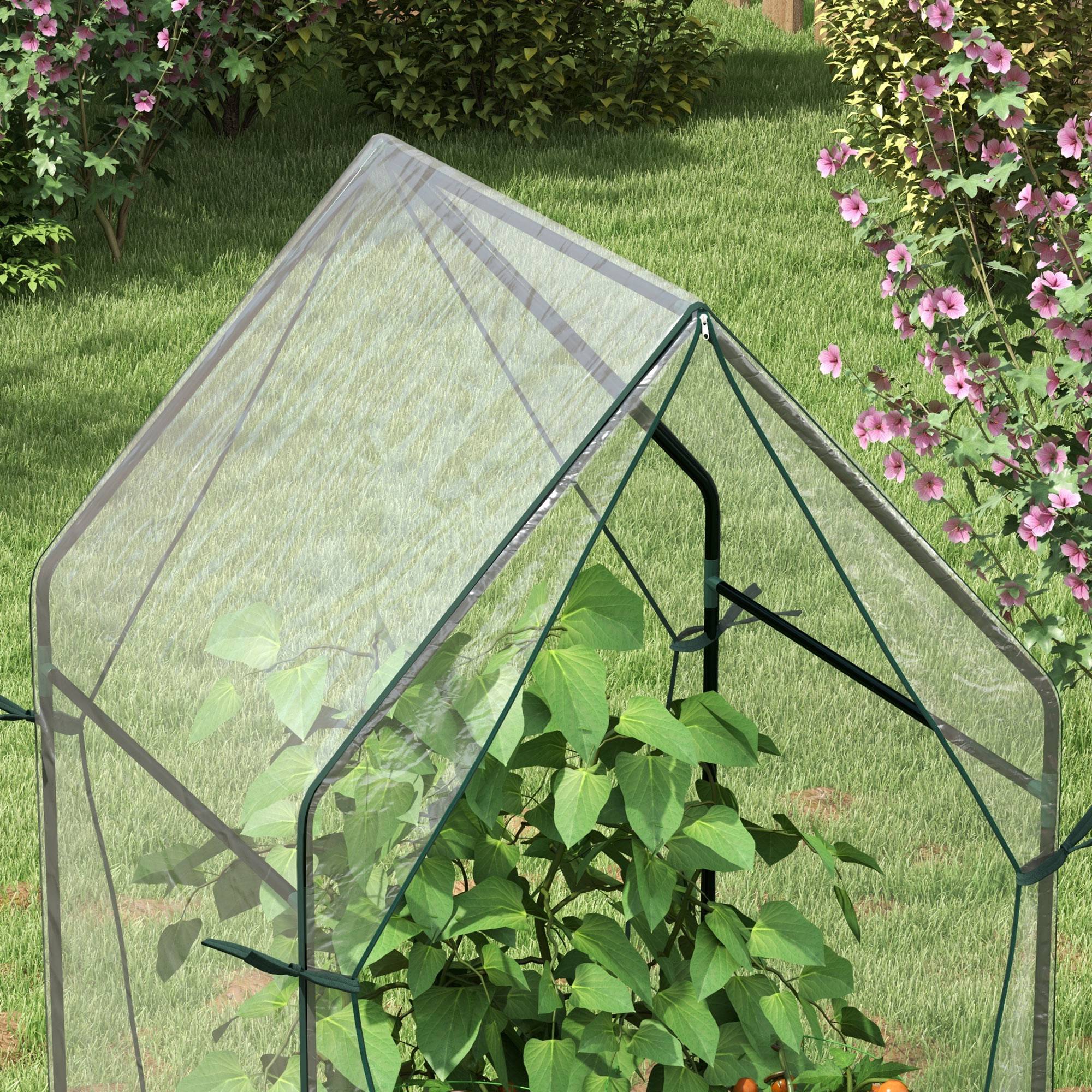 Outsunny Mini Greenhouse, Garden Tomato Growhouse with 2 Zipped Doors, Portable Indoor Outdoor Green House, 90 x 90 x 145cm, Clear 8