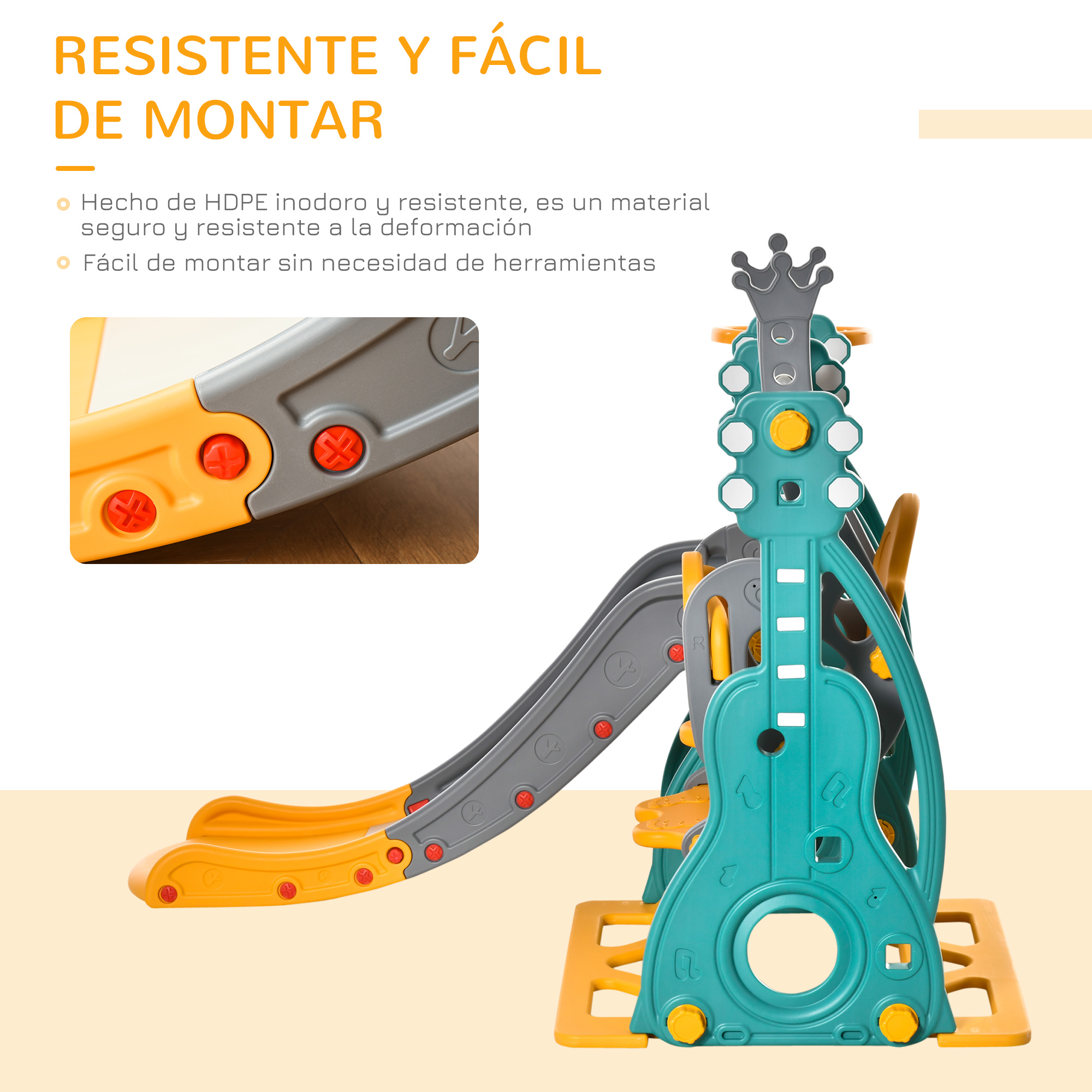 Tobogán Infantil 3 en 1 Tobogán para Niños, con Canasta de Baloncesto, Escalera Antideslizante y Escalada Bebés, Bordes Lisos Redondeados, de 1 a 3 Años para Interior (Verde