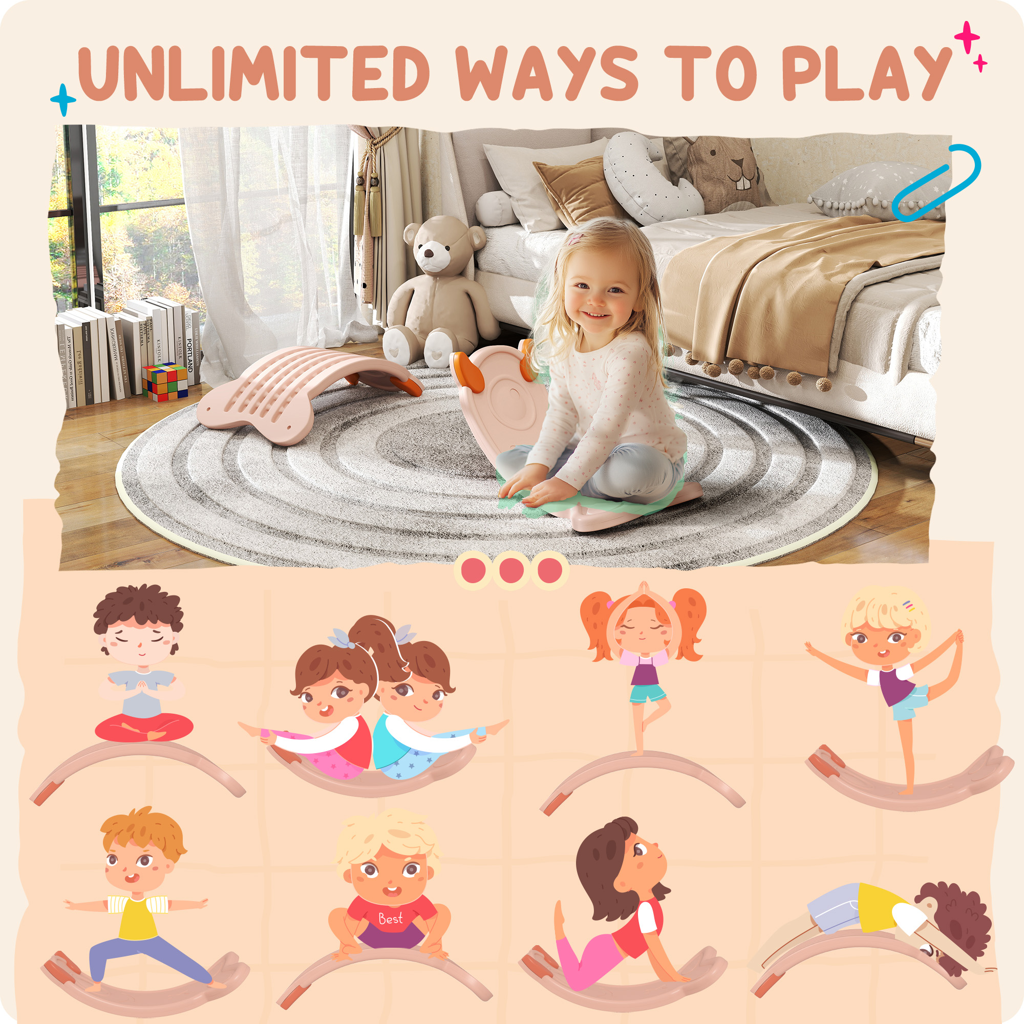 AIYAPLAY Balance Board for Kids Balance Training & Sensory Play, Pink 4