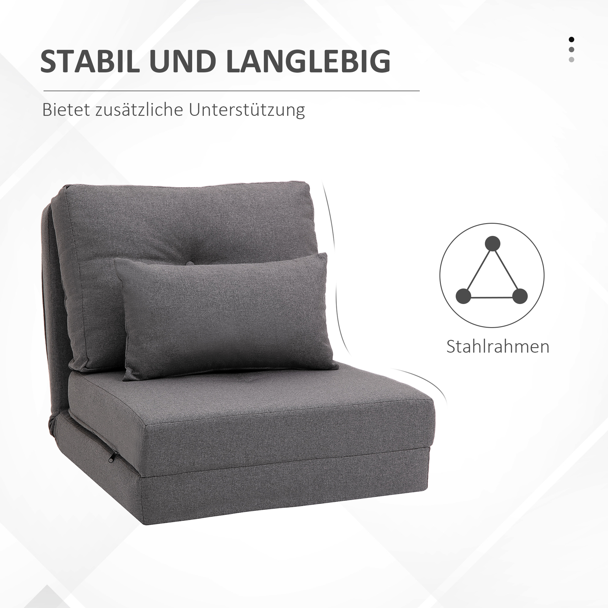 Kokkupandav põrandatool madratsiga magamismatt, 2-ühes disain, eemaldatav padi, 60 x 80 x 56 cm, tumehall