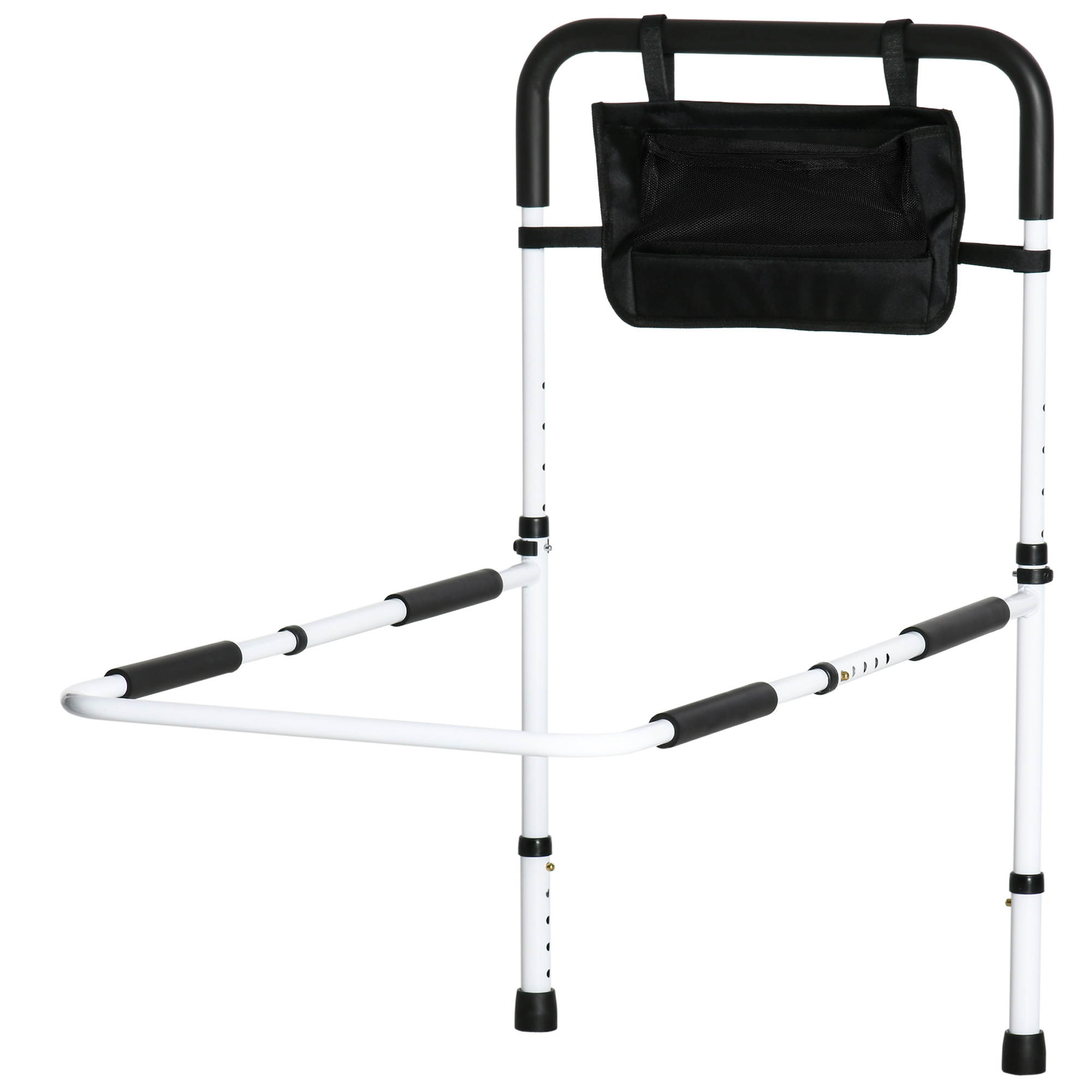 HOMCOM Barre d'appui lit sur pieds protection réglable 5 hauteurs pochette rangement 52 x 85-95 x 67-100 cm blanc noir