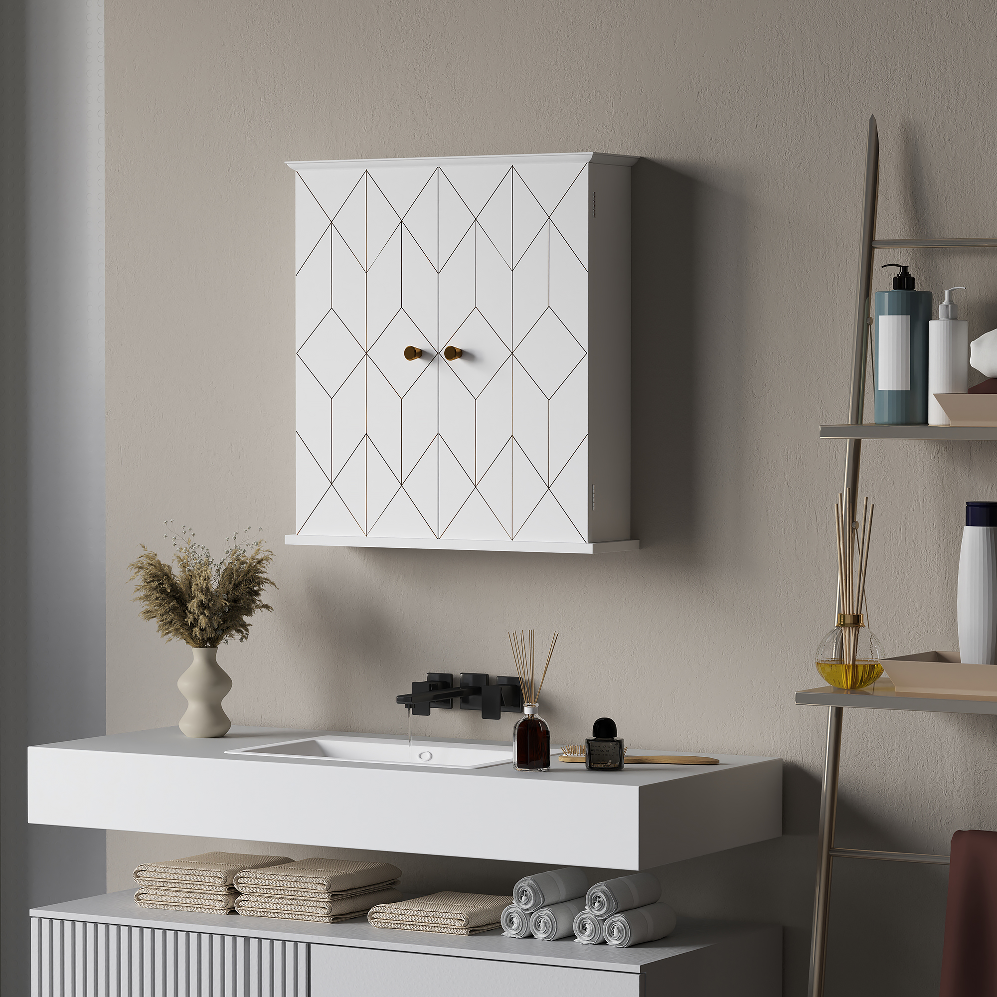 HOMCOM Bathroom Cabinet Wall Mounted, Bathroom Wall Cabinet Medicine Cabinet with 2 Doors, Adjustable Shelf, White 2