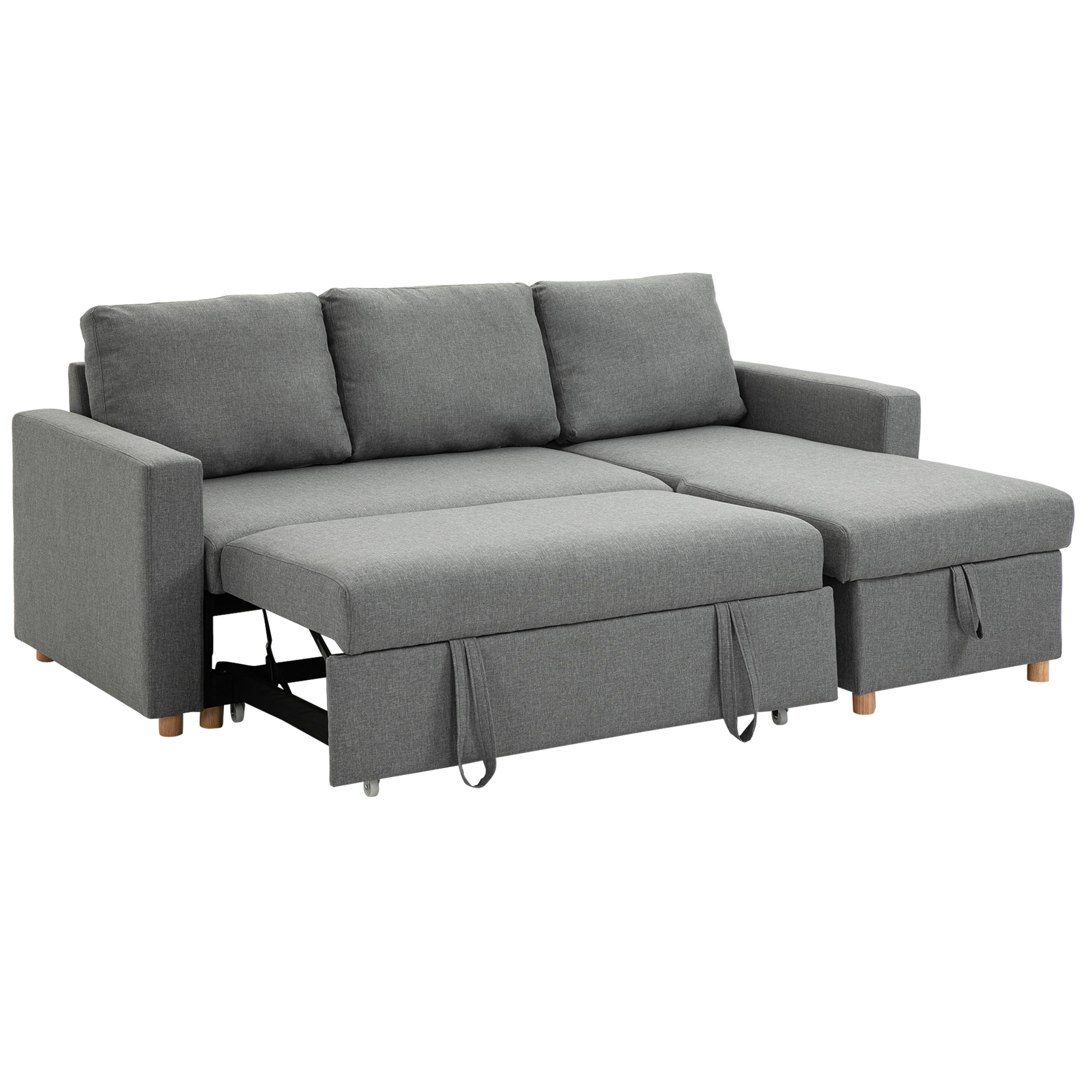 Canapé-lit Convertible 3 En 1 - Dossier Réglable 5 Positions - Rembourré, Tissu Lin - 177x68x65 Cm (déplié) - Gris - Pour Studio, Salon, Chambre D'amis