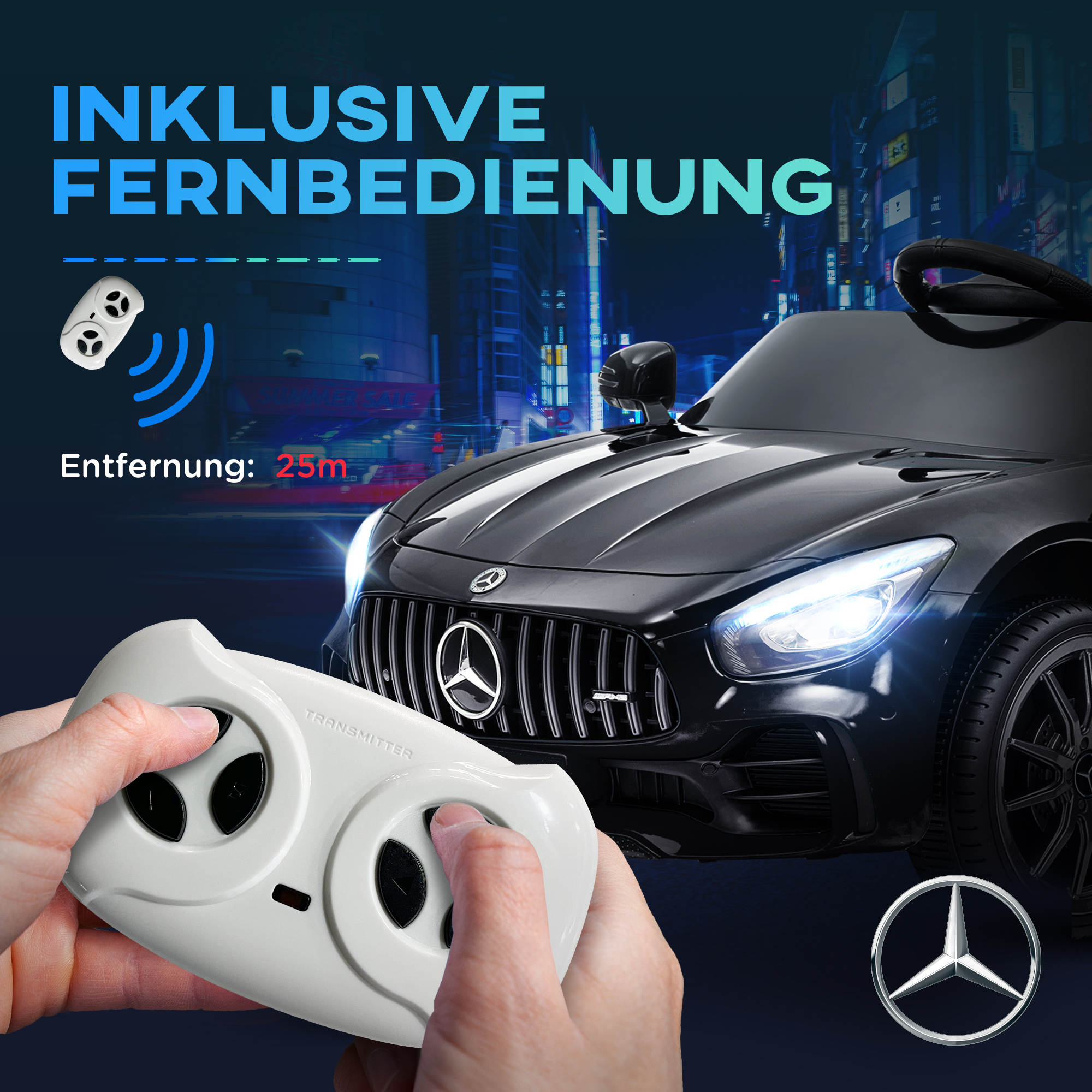 Elektriline lasteauto, Mercedes, 3-5 km/h, puldiga, tulede ja muusikaga, must