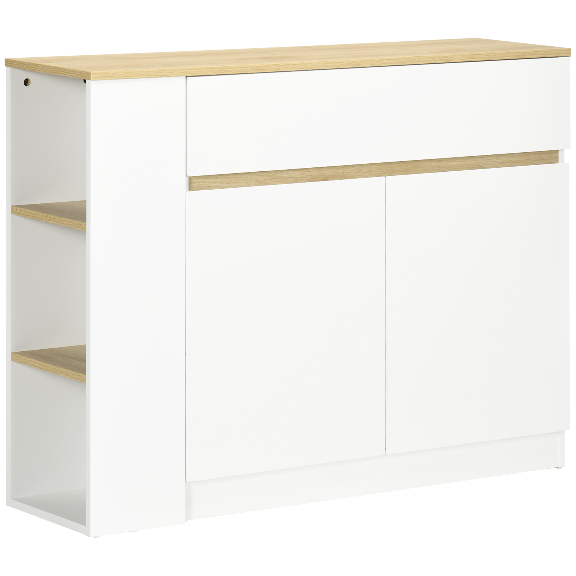 HOMCOM Aparador Armario de Cocina con 2 Puertas Cajón y 3 Estantes Abiertos para Salón Comedor 110x29,5x82 cm Blanco | Aosom España