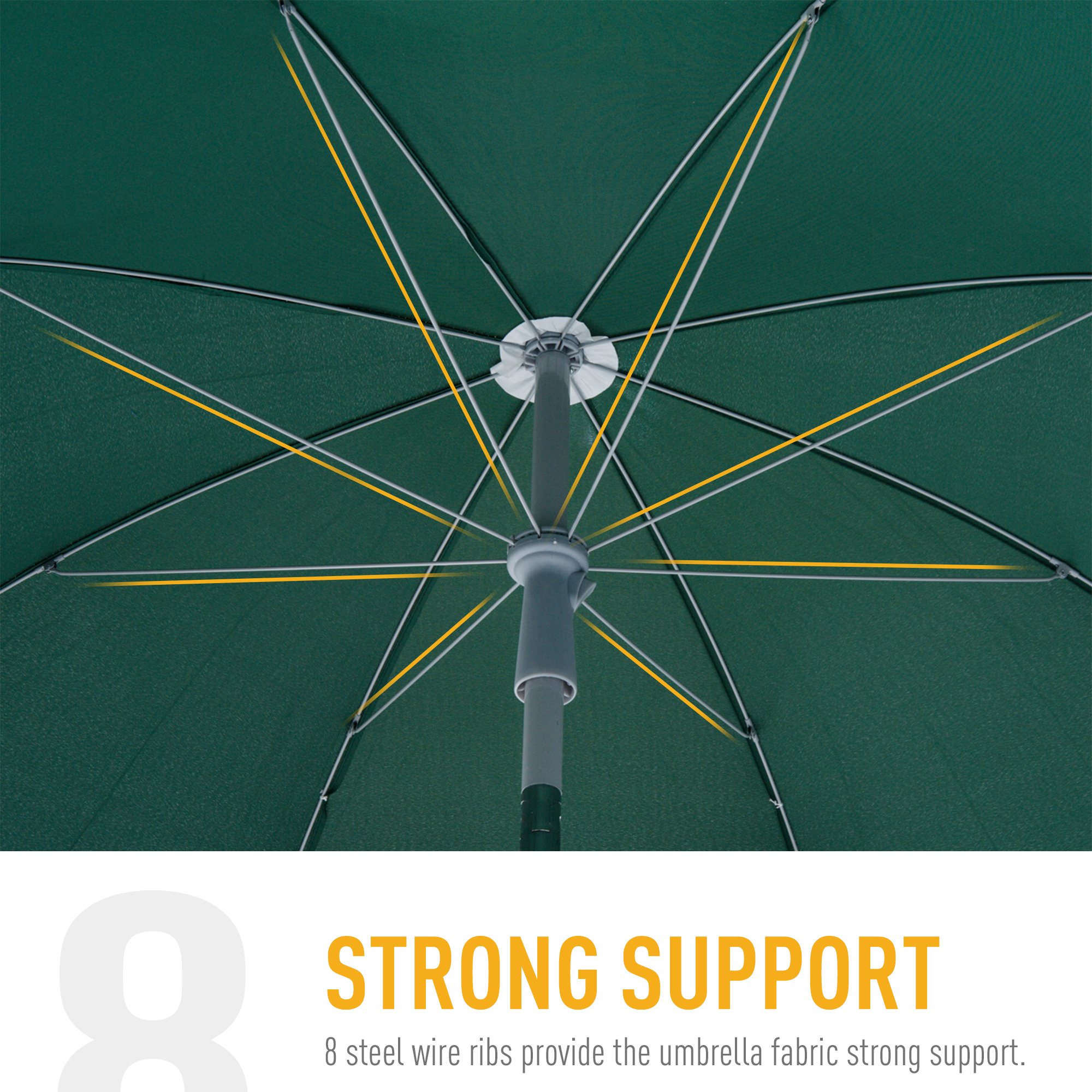 Outsunny 2.2m Beach Umbrella, Portable Parasol with Tilting Function, Outdoor Sunshade Shelter with 8 Ribs, Green 7