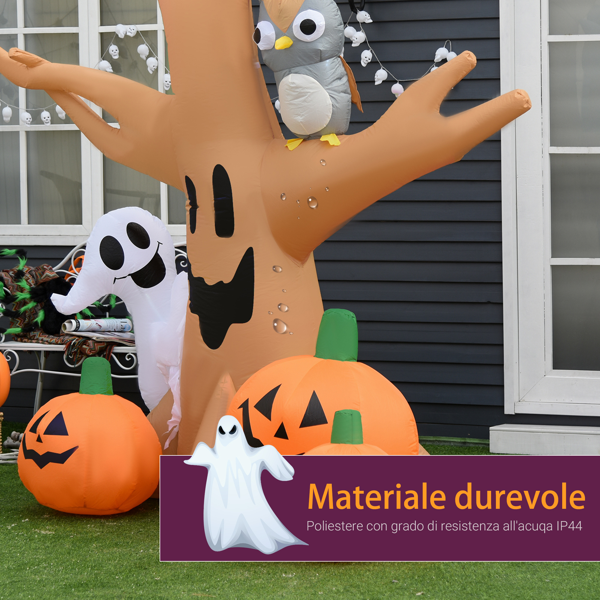 Albero Gonfiabile Infestato Per Halloween Con Fantasma E Zucca LED (1,8m) — Decorazione Esterna Luminescente - 5