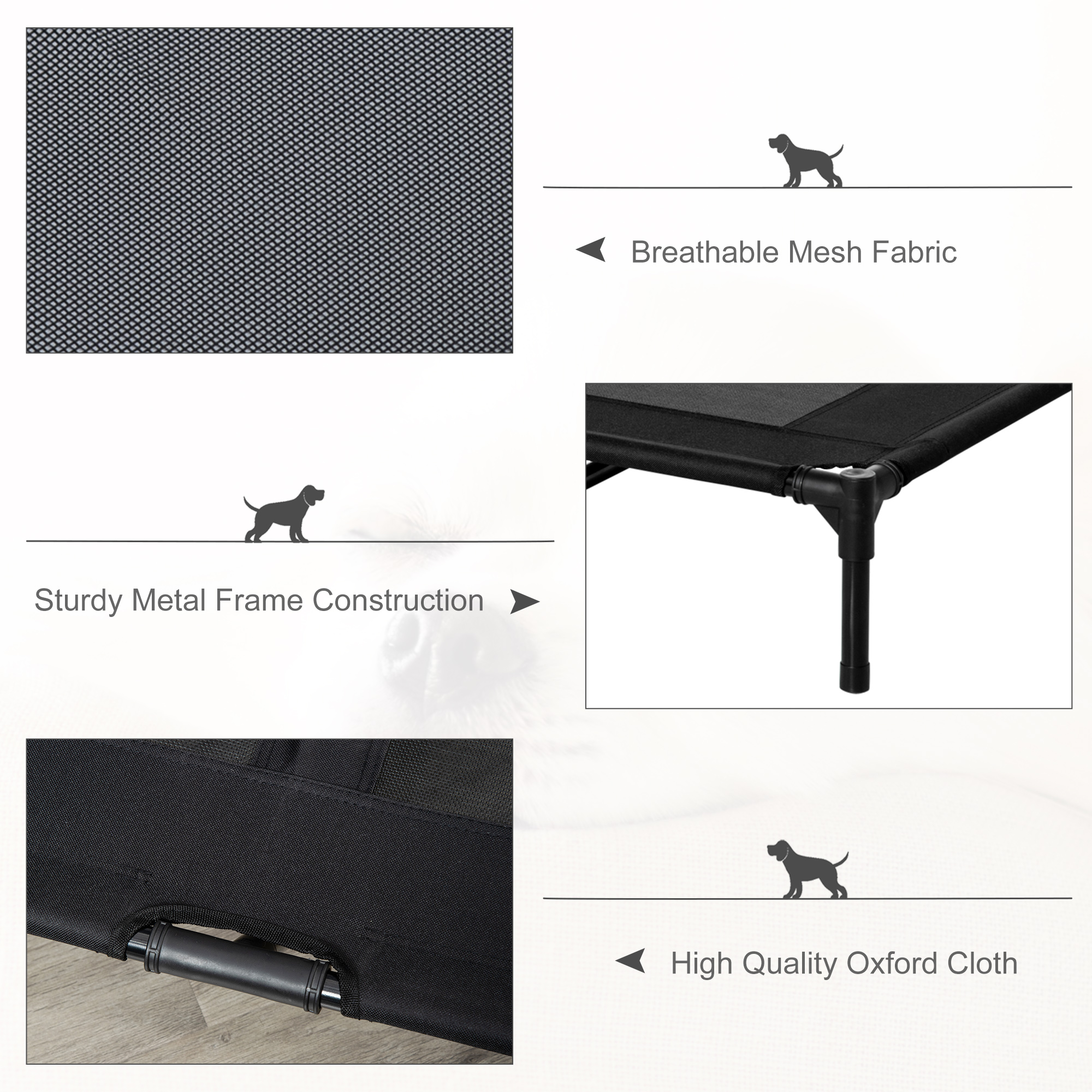 PawHut Large Raised Dog Bed Cat Elevated Lifted Cooling Portable Camping Basket Outdoor Indoor Mesh Pet Cot Metal Frame Black 6