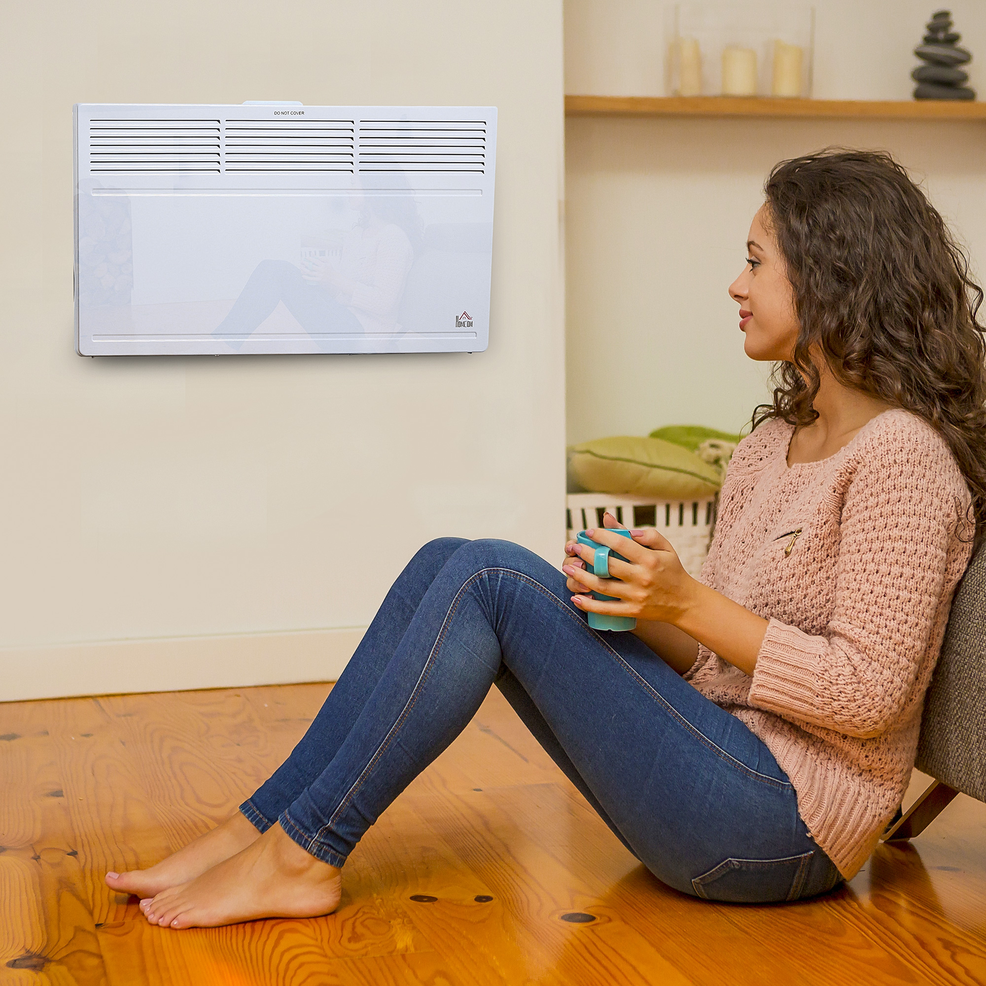 HOMCOM POWER Convector Radiator Freestanding or Wall-mounted Heating with 2 Heat Settings Safety Cut-Off, White 2