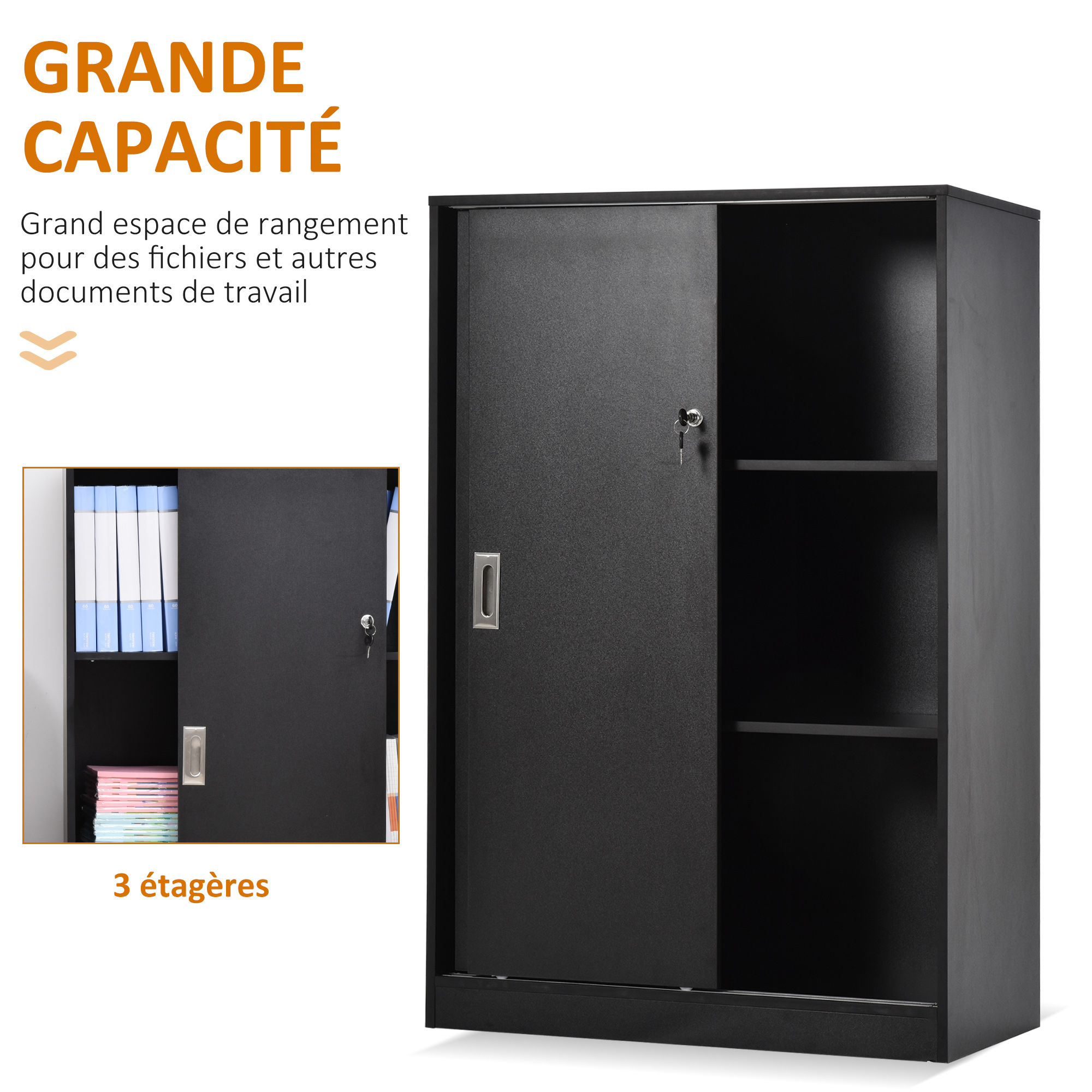 HOMCOM Caisson Bureau 3 Tiroirs Avec Serrures - Meuble Rangement Documents 40x40x101cm Noir