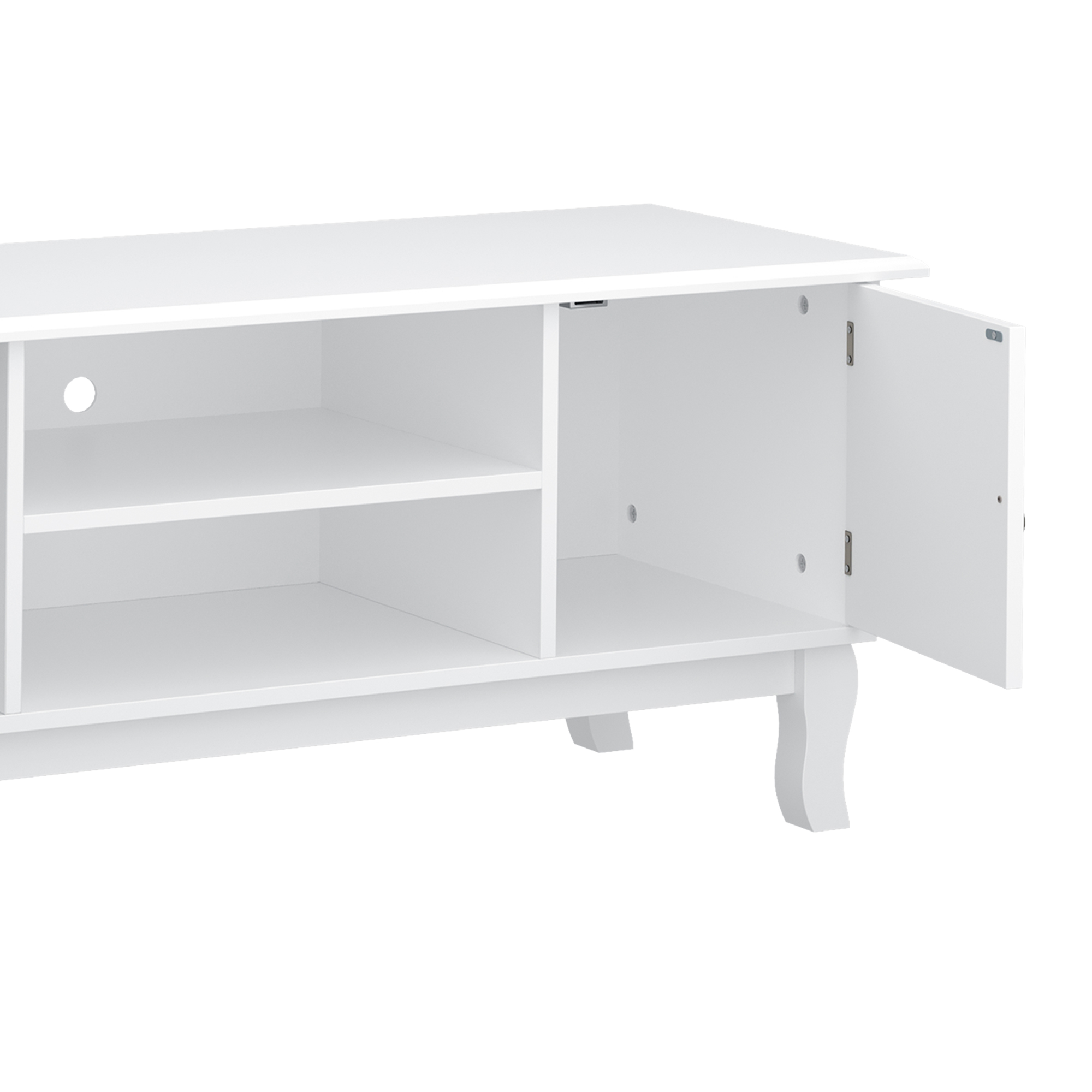 HOMCOM TV Unit up to 55", 2 Doors TV Cabinet with Open Storage Shelves and Cable Management for Living Room, Bedroom, Entertainment Room, 120L x 45W x 50.5H, White 9