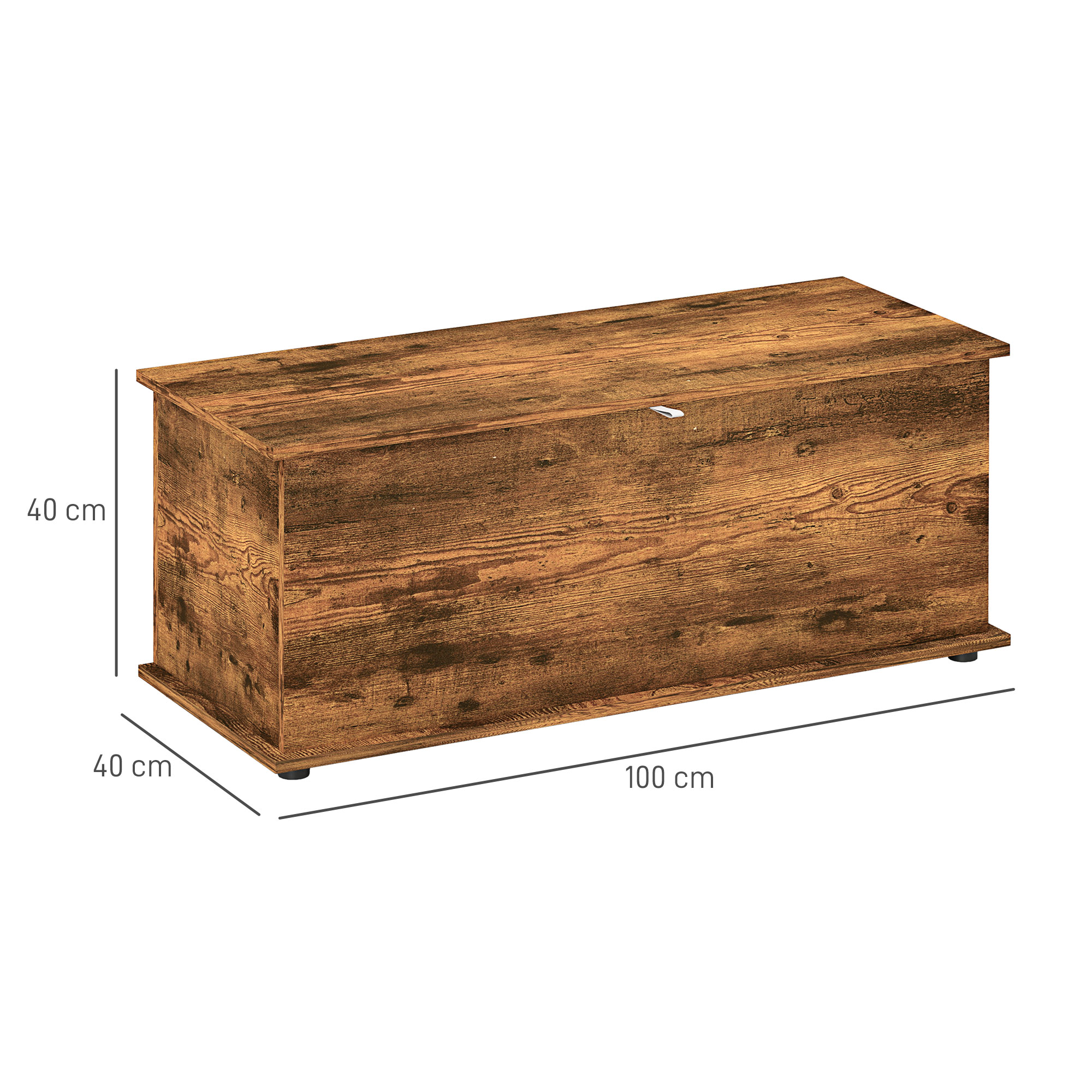 HOMCOM 113L Storage Chest, Storage Box with Flip-Top Lid and 2 Safety Hinges, Storage Trunk for Living Room, Entryway, 100 x 40 x 40 cm, Rustic Brown 3