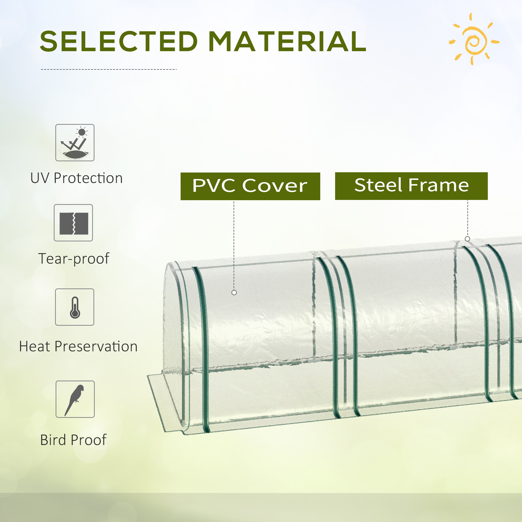 Outsunny PVC Tunnel Greenhouse Green Grow House Steel Frame for Garden Backyard with Zipper Doors 295x100x80 cm, Clear 4