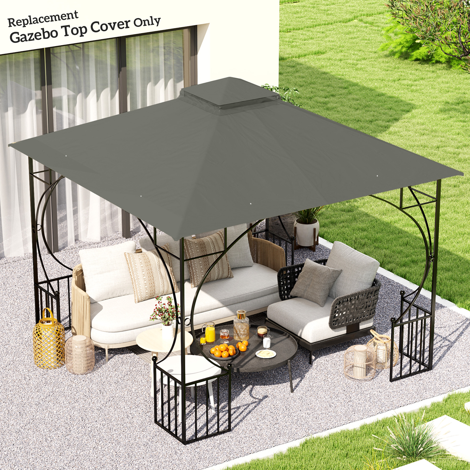 Outsunny 3x3(m) Replacement Gazebo Canopy, Double Tier Roof Top for ...