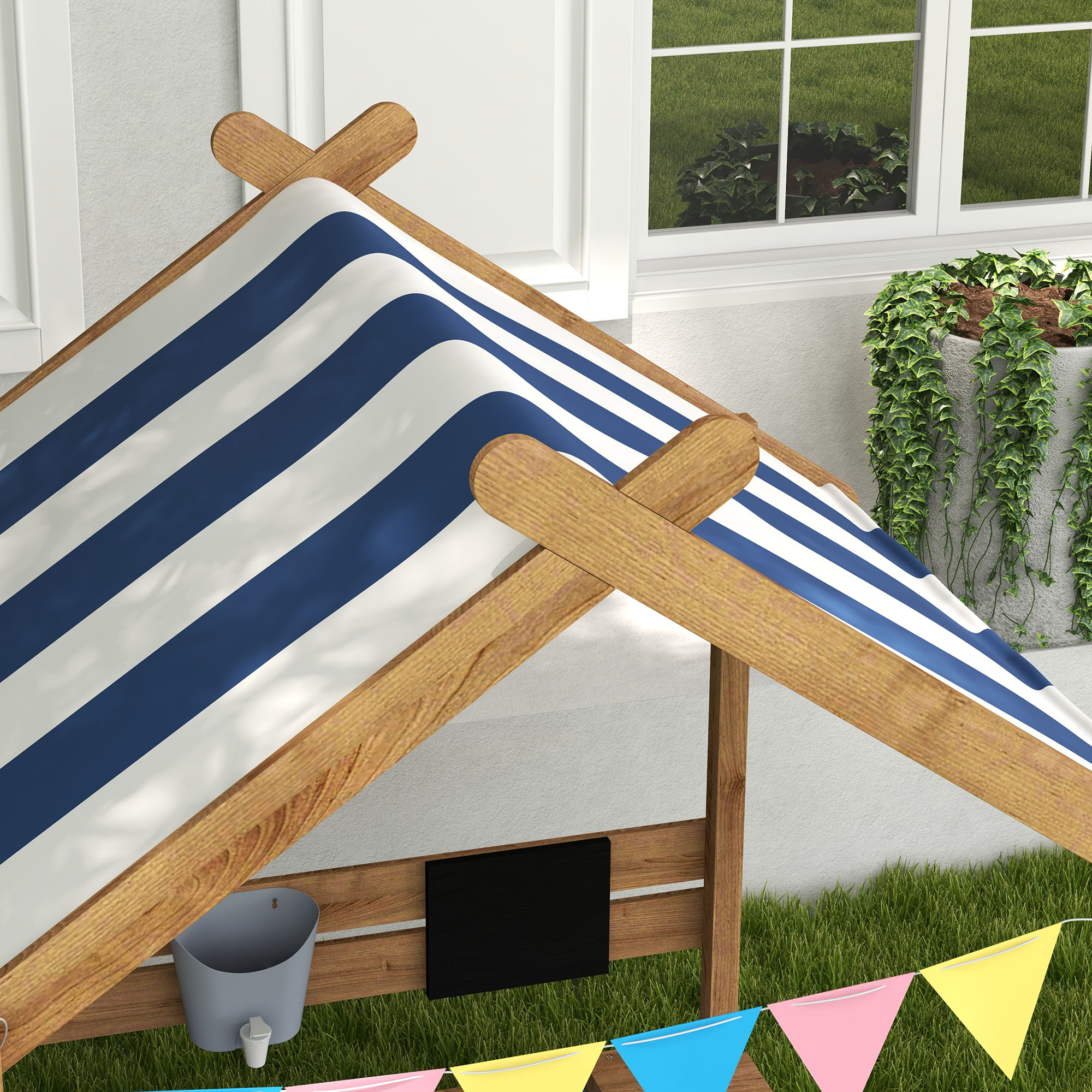 Arenero Infantil De Madera Con Toldo Y Pizarra – Outsunny, 124x116x146 Cm Para Jardín