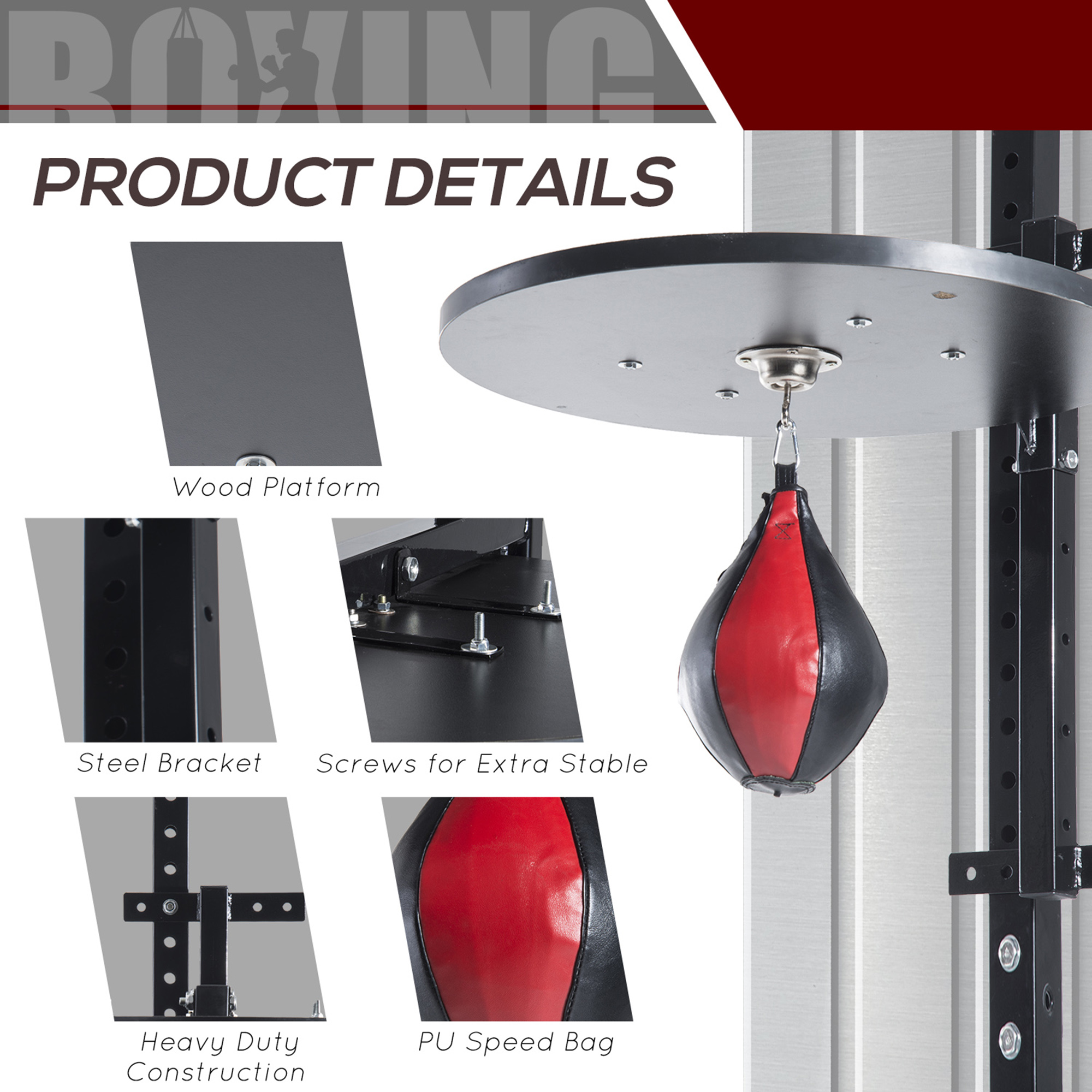 HOMCOM Speedball Platform Punch Bag Frame, Wall Mounted Swivel Bracket MMA Exercise Training Workout w/Ball 6