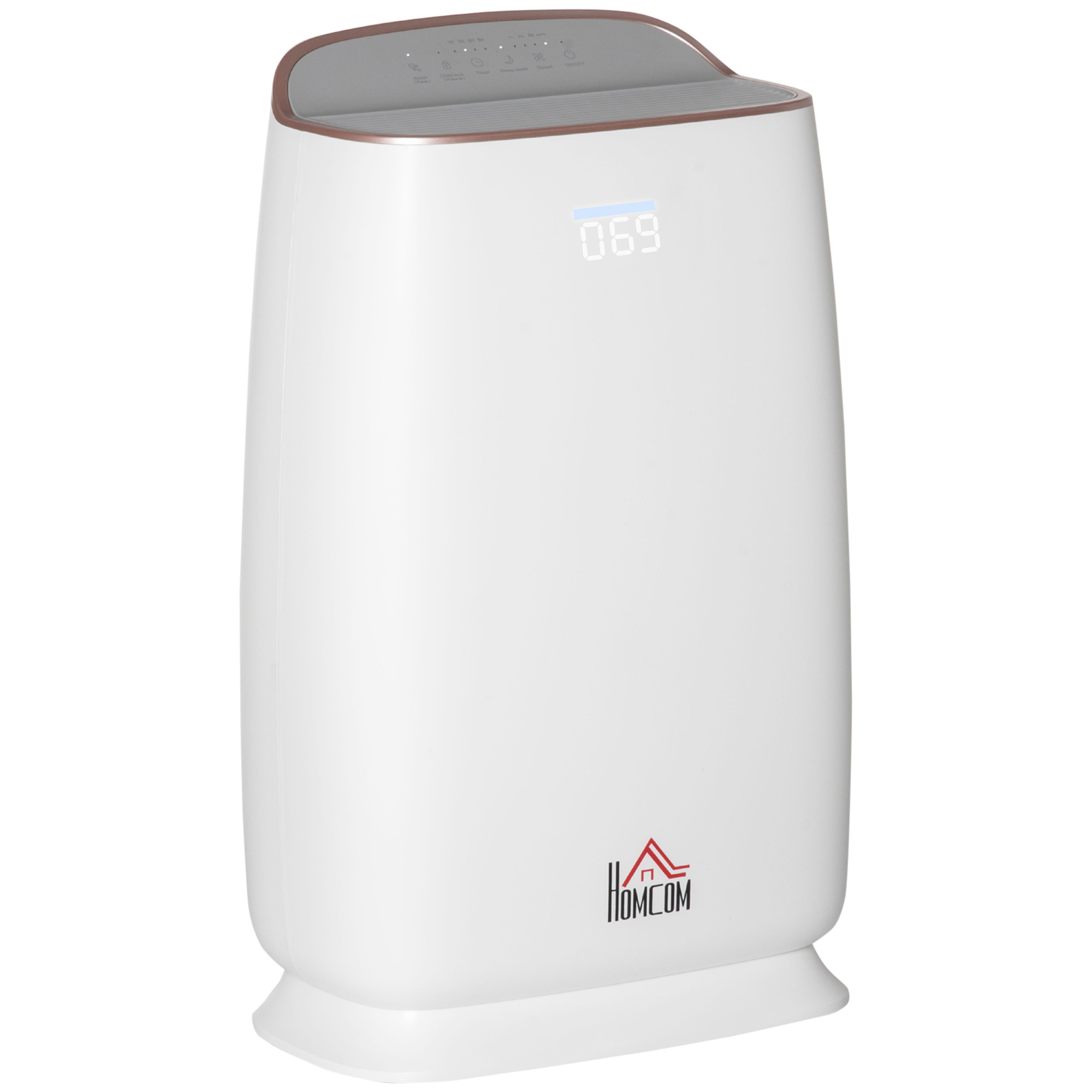 HOMCOM Purificatore D’Aria Con Filtro HEPA – CADR 220 M³/h, Per Stanze Fino A 28 M² – Display LED, 4 Velocità, Timer, Modalità Notte – 30x17x53 Cm, Bianco