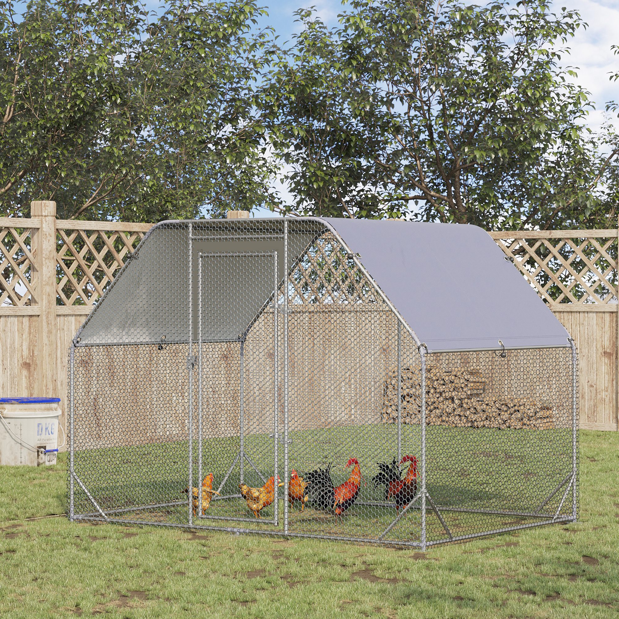 PawHut Walk in Chicken Run Chicken Coop Hen House Outdoor with Roof for 4-6 Chickens, 280 x 190 x 195cm 2