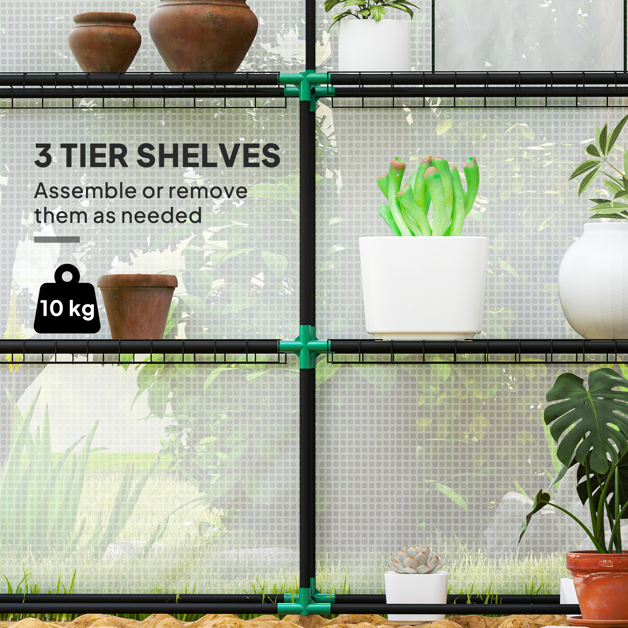 Outsunny 143 x 140cm Walk-In Greenhouse, with Accessories White 4