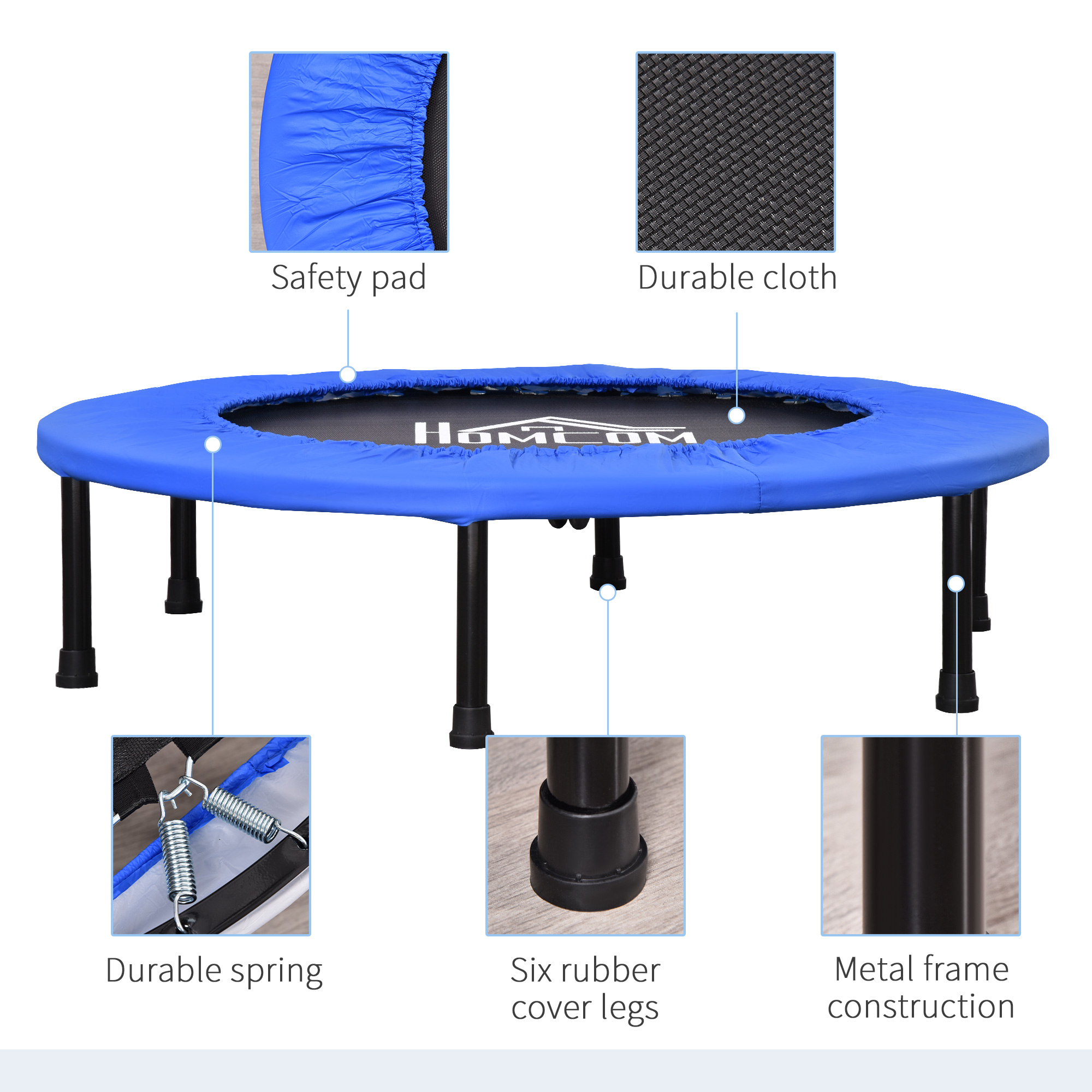 HOMCOM Φ91 Mini Fitness Trampoline Home Gym Yoga Exercise Rebounder Indoor Outdoor Jumper with Safety Pad, Support Up to 100 KG, Blue and Black 4