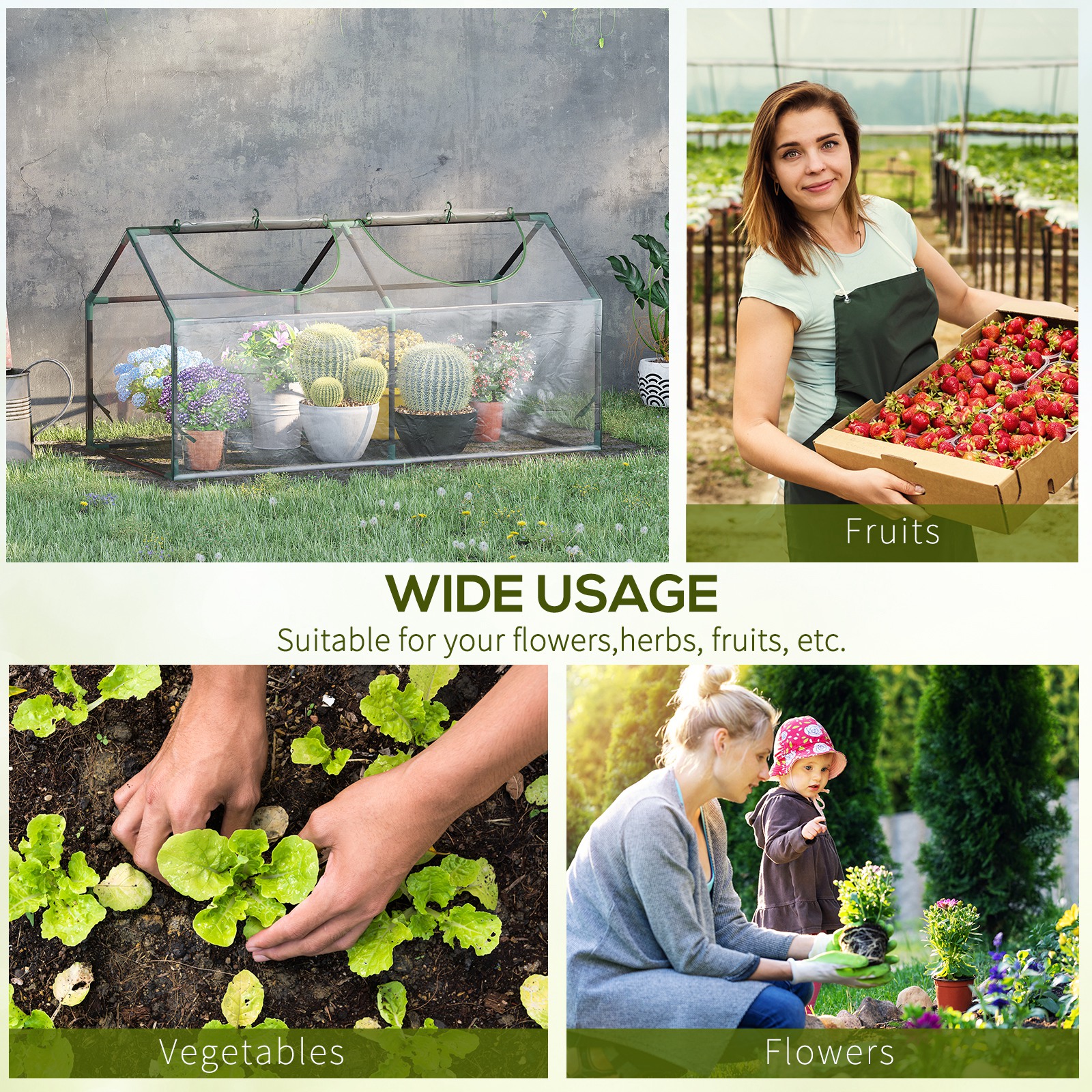 Outsunny Mini Greenhouse Portable Flower Planter Vegetable Grow House for Garden Backyard with Zipped Windows, 120 x 60 x 60 cm, Clear 7