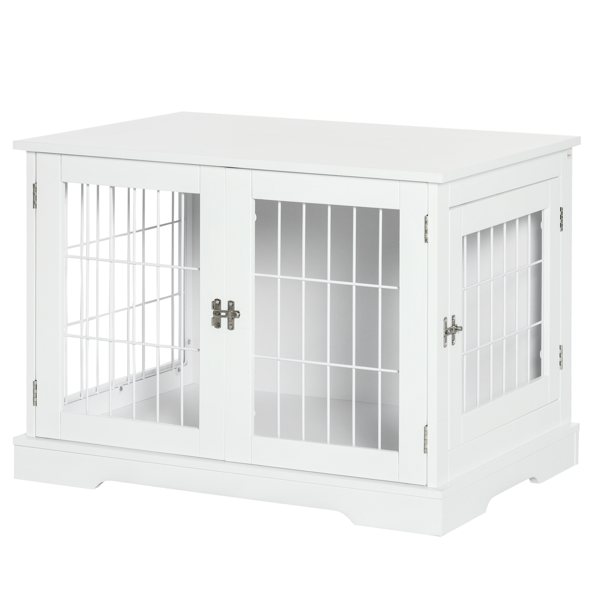 PawHut Cage pour chien animaux 2 en 1 table d’appoint meuble cage chien intérieur avec 2 portes verrouillables – dim. 76L x 54.5l x 56H cm – Métal et MDF
