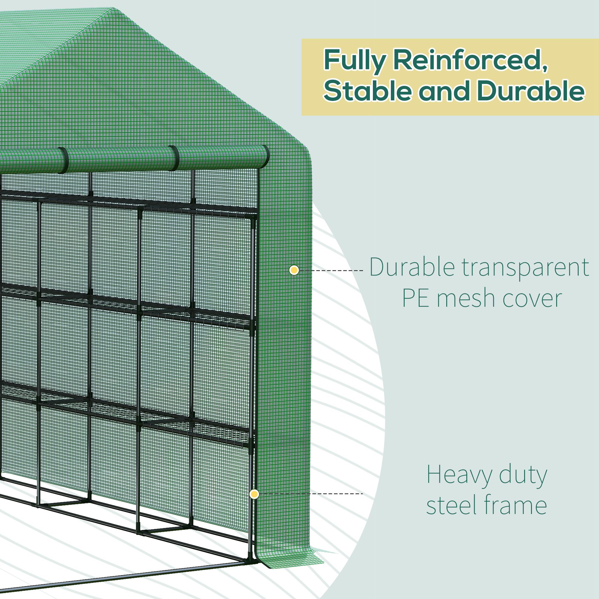 Outsunny Walk-in Greenhouse with 4 Tier 24 Shelves, Portable Grow House with Roll-up Zipped Door, 244 x 180 x 210cm, Green 6