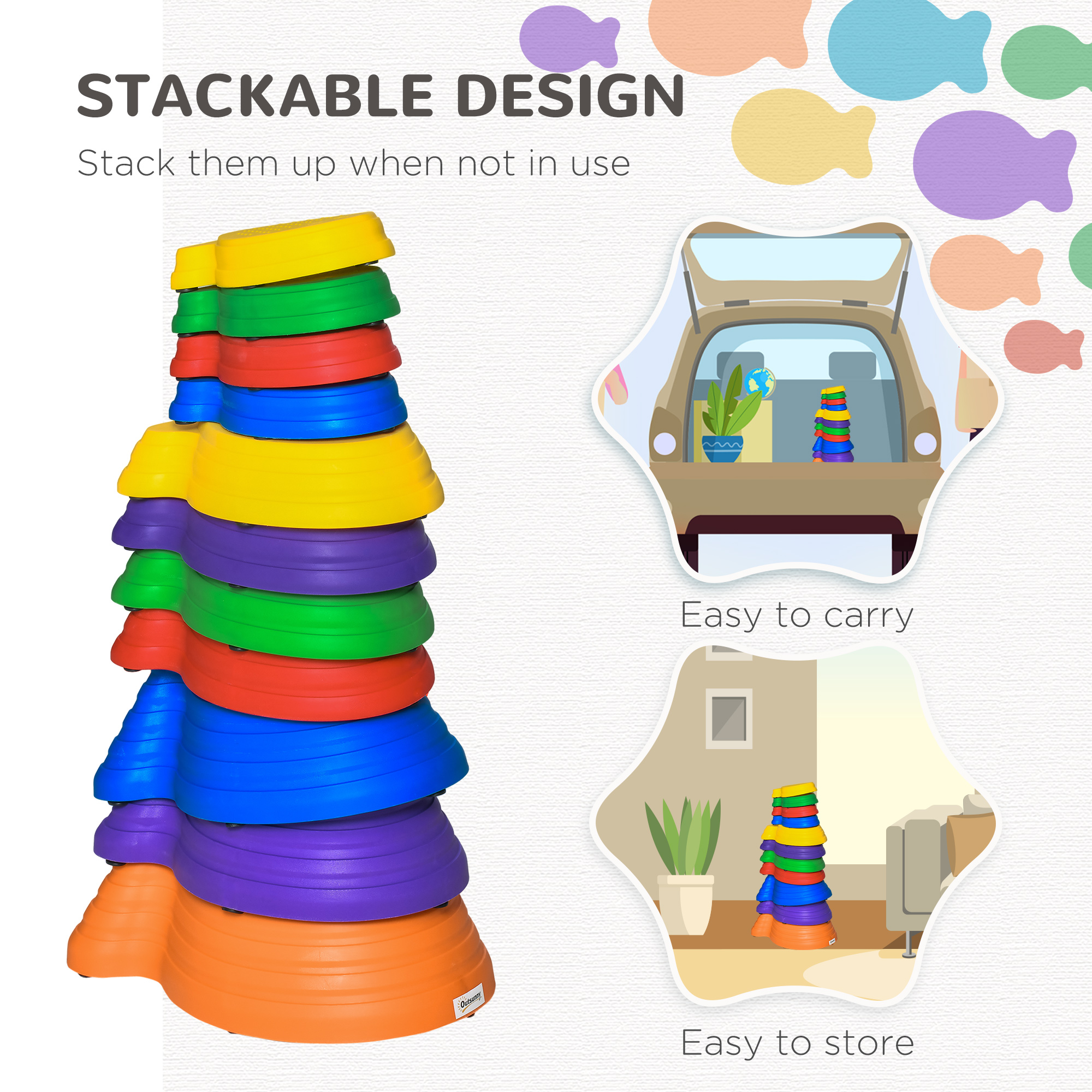 Outsunny 11 Piece Kids Balance Stepping Stones Multicoloured 5