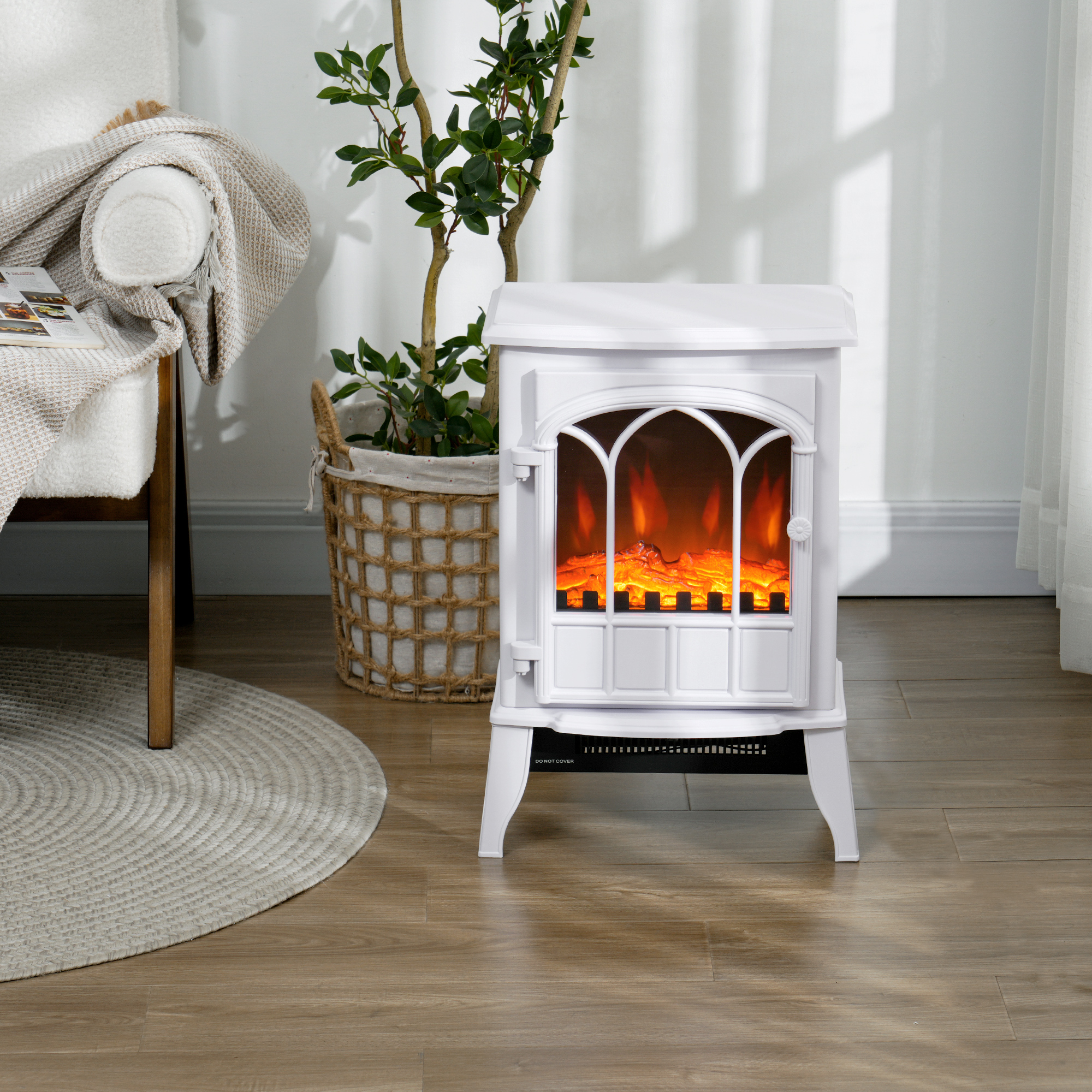 HOMCOM Freestanding Electric Fireplace, Electric Log Burner with LED Flame Effect, Overheating Safety System, 1000W/2000W White 2
