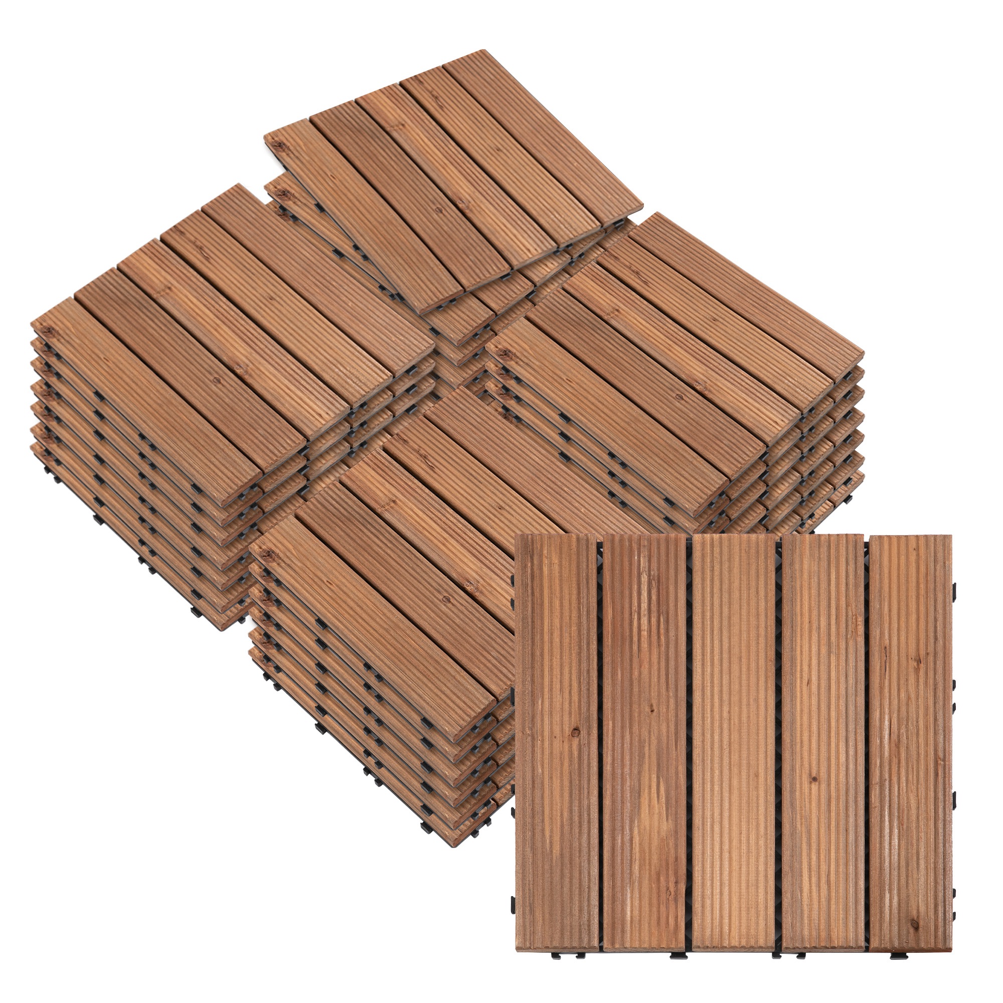 Outsunny Set de 27 Baldosas de Madera 30x30 cm con Área de 2,43 m² Losetas Sistema de Clic para Balcón Terraza Jardín Marrón   Aosom España