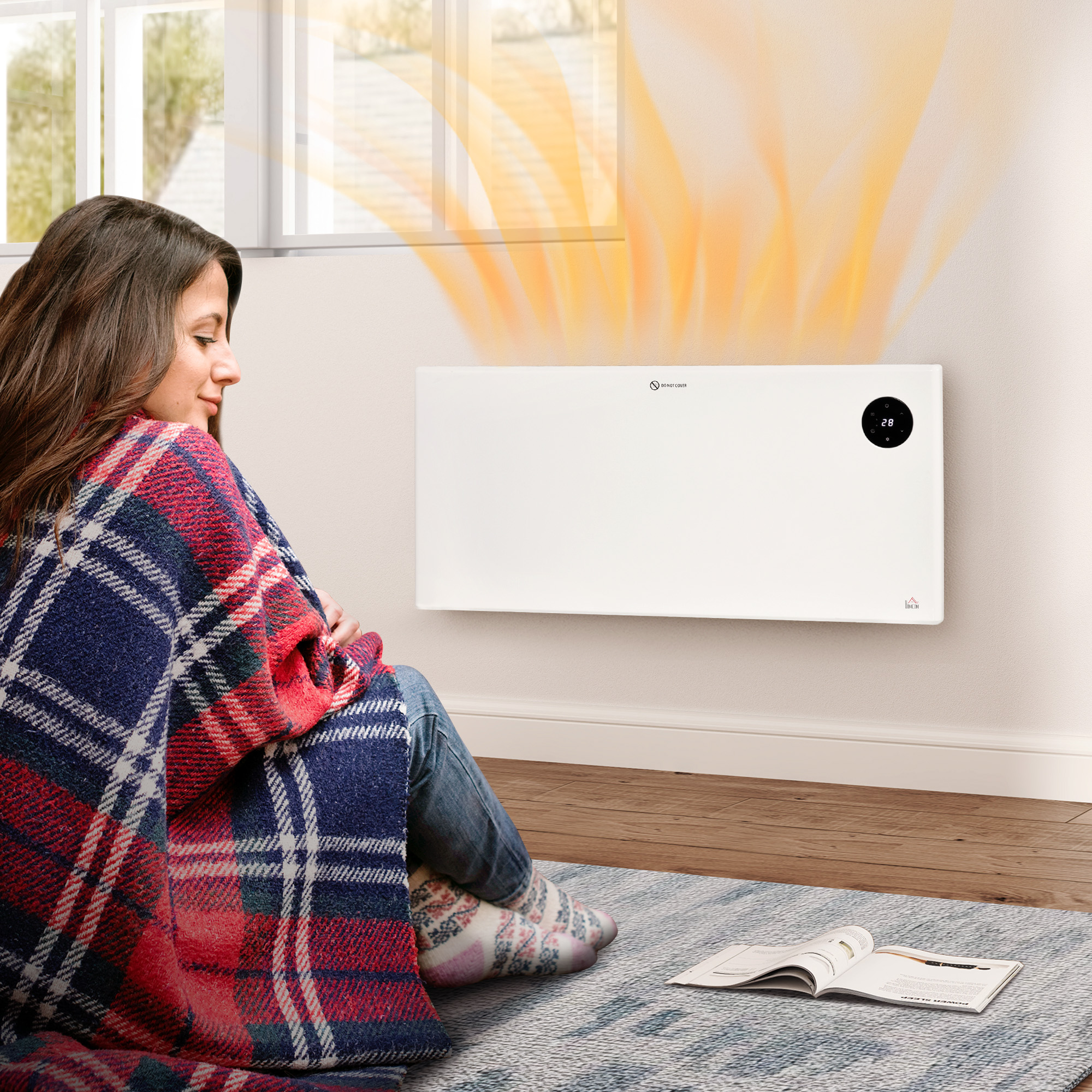 HOMCOM 2000W Electric Convector Heater, Freestanding or Wall Mounted, Space Heater with Adjustable Thermostat, Timer, White 9