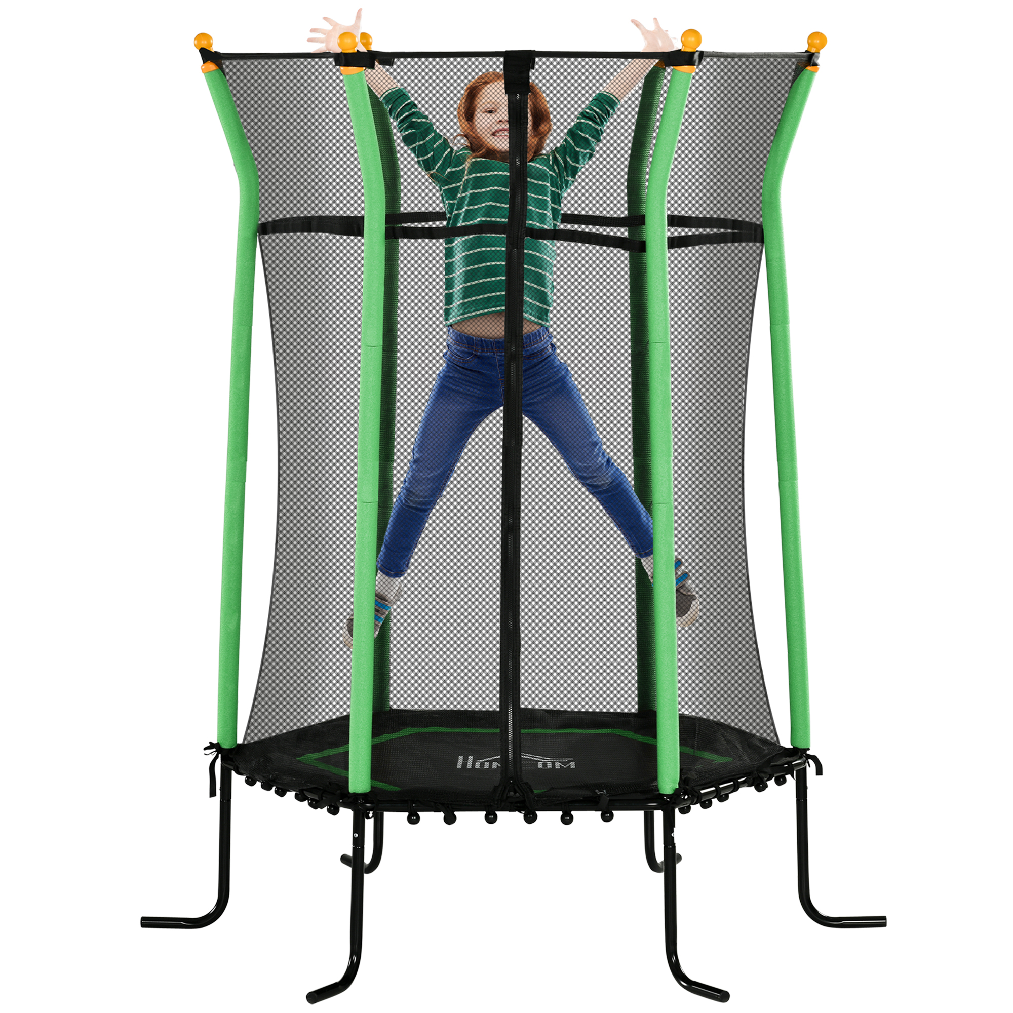 HOMCOM Cama Elástica Infantil Trampolín para Niños +3 Años con Red de Seguridad Ø163,5x190 cm Verde