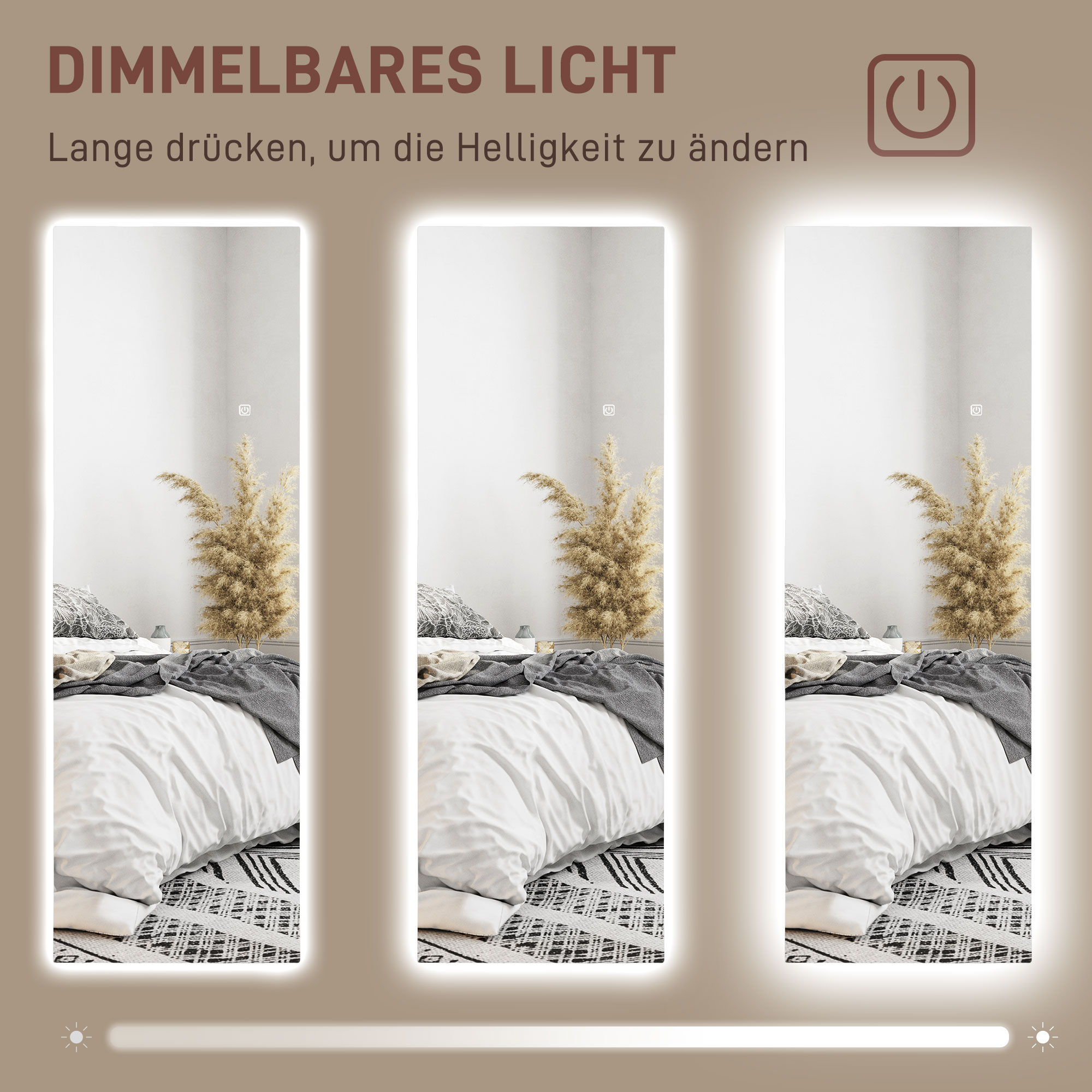 LED-täispikk peegel, hämardatav, raamita, puutetundlik, 40 x 120 cm