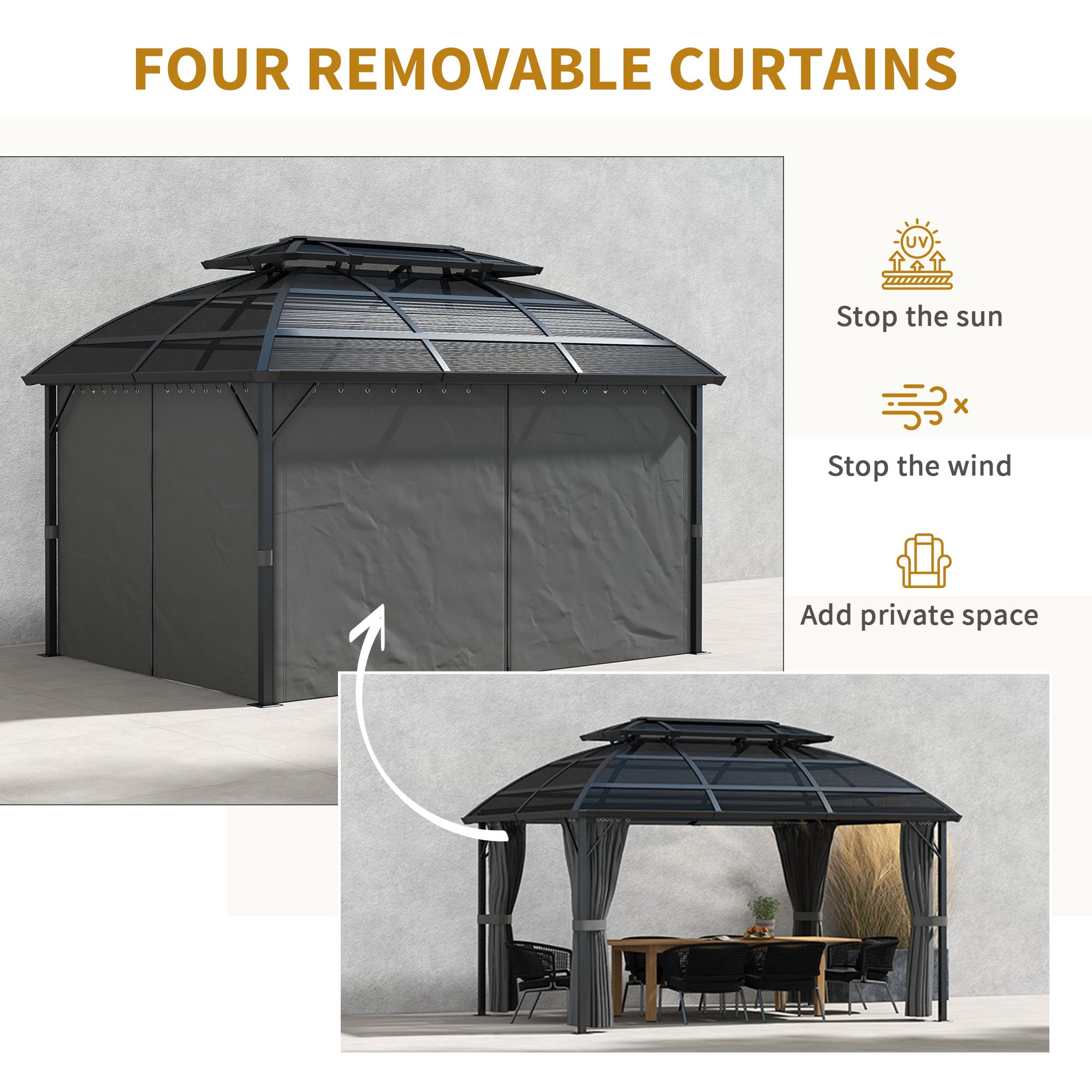Outsunny 4 x 3m Aluminium Frame Hard Gazebo, with Accessories Black 6
