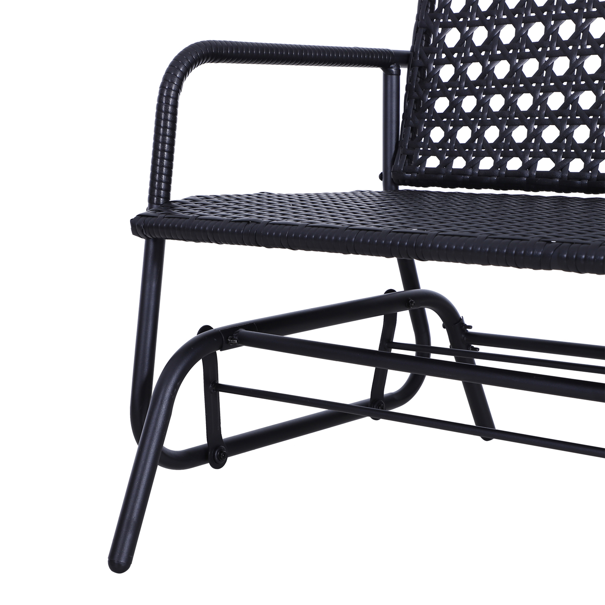 Outsunny 2 Seater PE Rattan Glider Bench, Outdoor Loveseat Chair with Steel Frame, Porch Rocking Glider for 2 Person with Armchair, High Back, Black 9