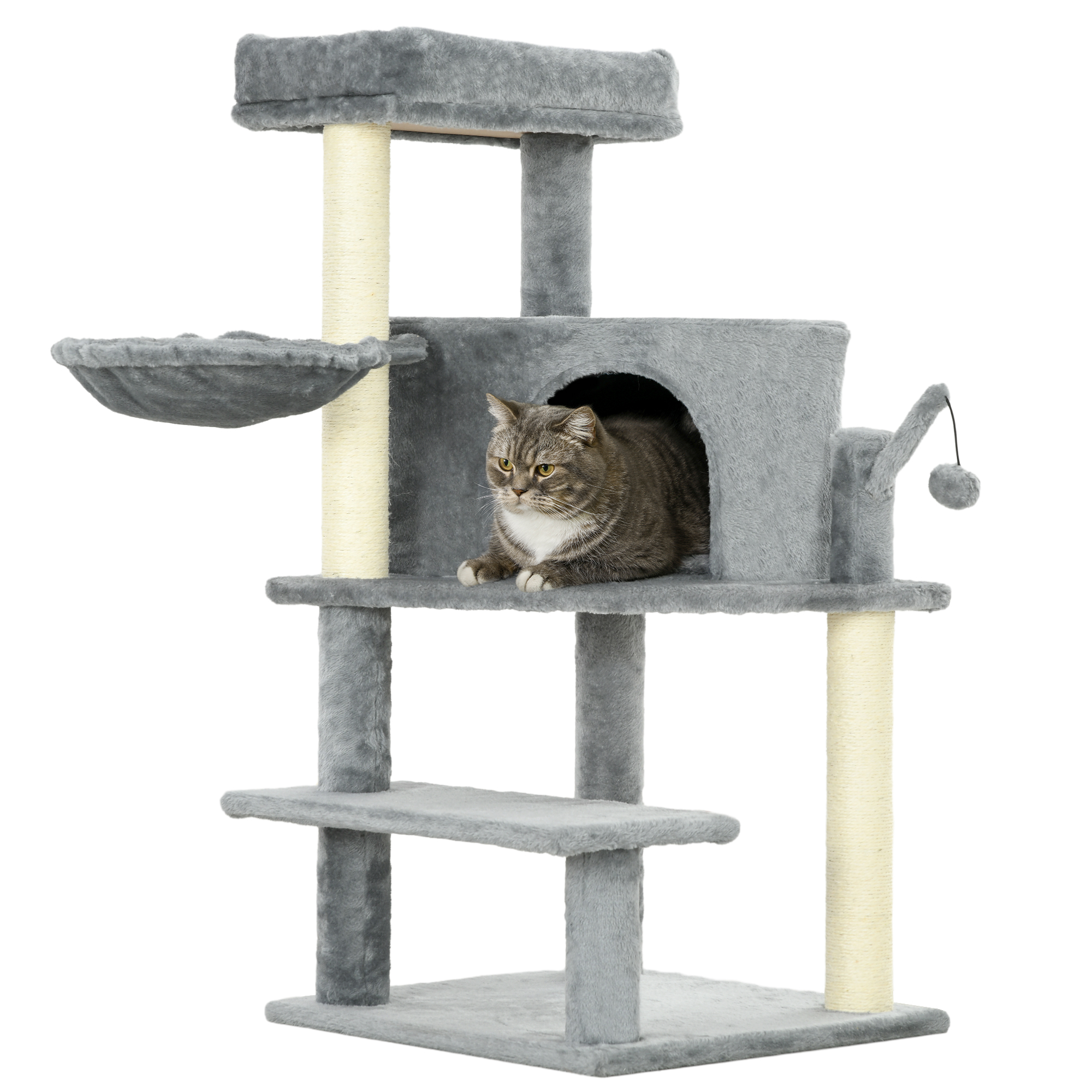 PawHut Sisal 100cm Cat Tree Tower with Sisal Scratching Post Grey   Aosom UK