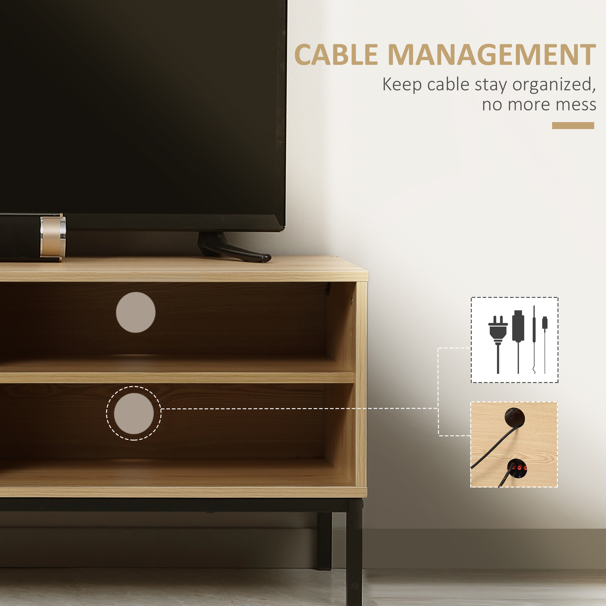 HOMCOM 50" Screen TV Stand, with Sliding Door Storage Wood-Effect 6