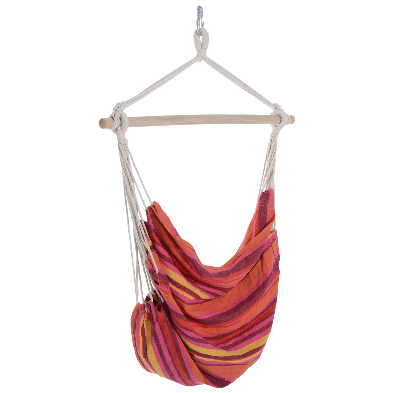Outsunny Outdoor Hanging Rope Chair with Cotton Rope, Garden Hammock Chair with Wooden Support Bar Cotton Cloth, Portable Garden Chair for Patio & Tree, Red 7