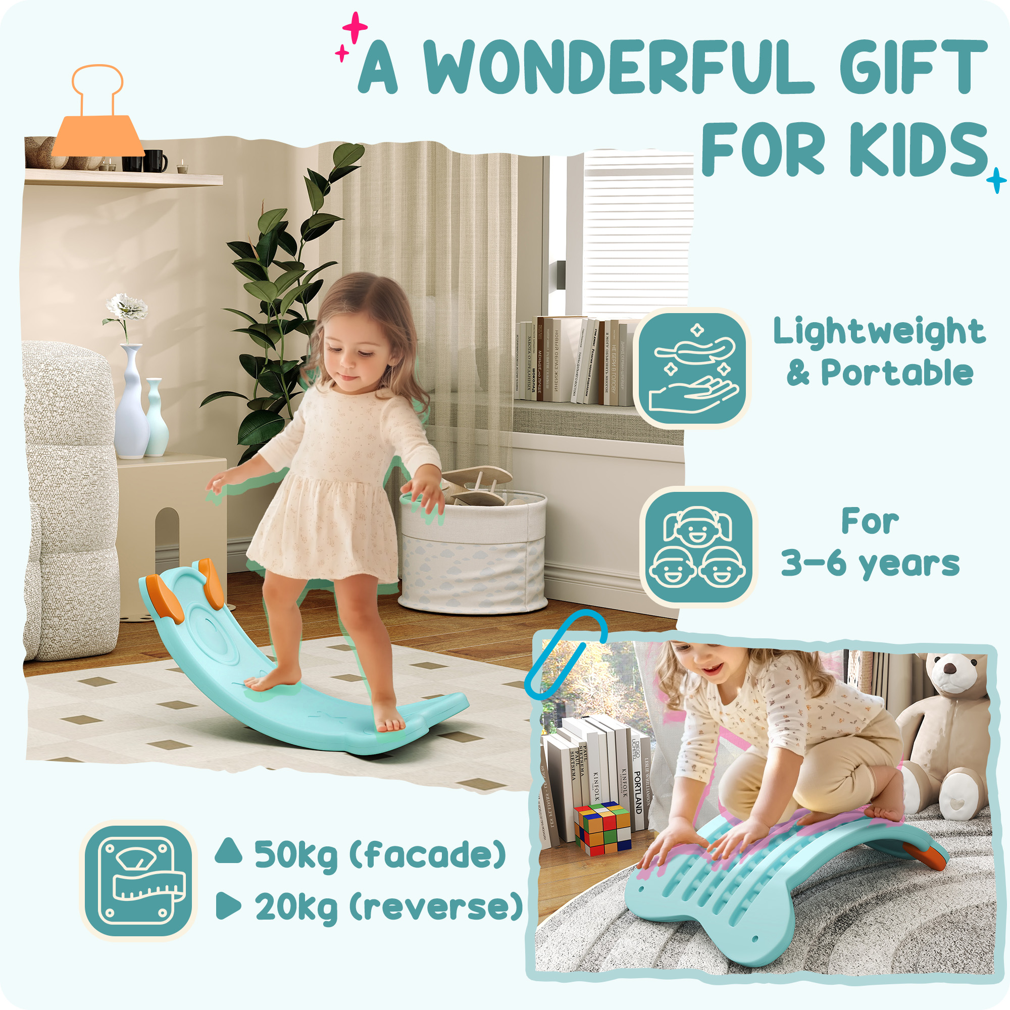 AIYAPLAY Balance Board for Kids Balance Training & Sensory Play, Light Blue 6