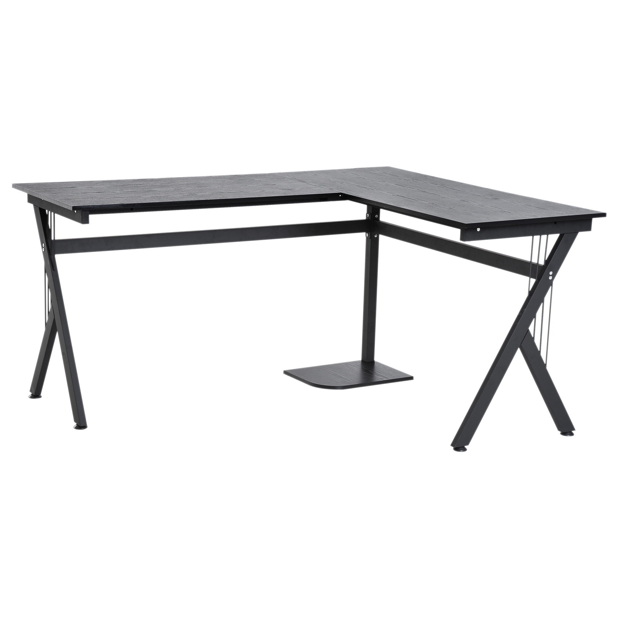 HOMCOM Bureau d'angle informatique design contemporain 155L x 130l x 76H cm MDF acier noir