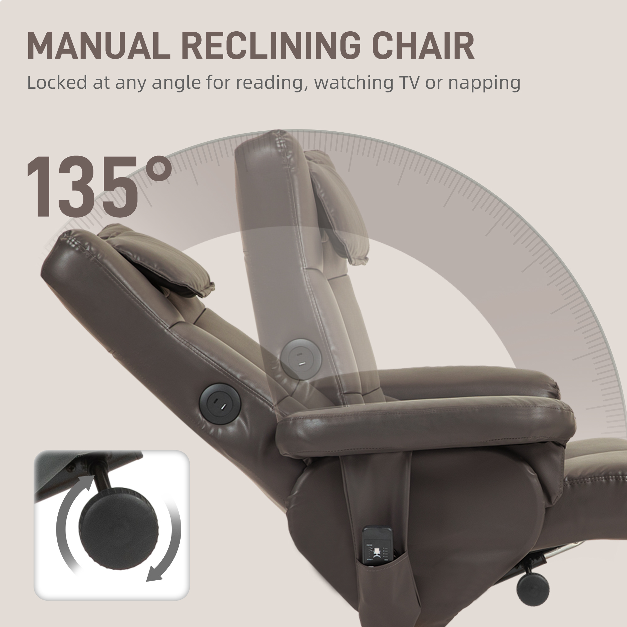 HOMCOM Faux Leather Massage Recliner Chair, with Storage Ottoman Brown 5