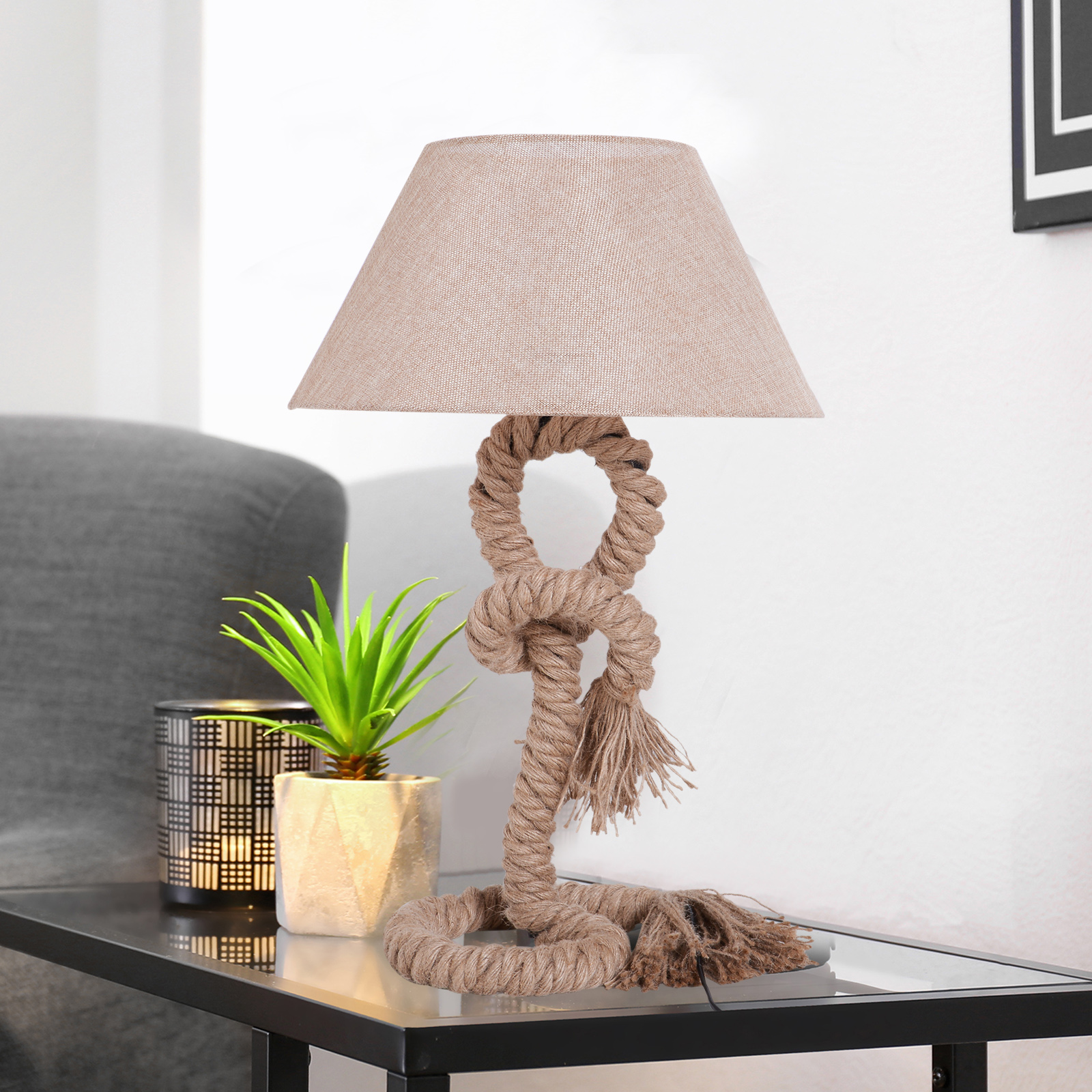 HOMCOM Table Lamp Bedside Light Indispensable Nautical Twisted Rope Glow E27 Bedroom Living Room Beige 8